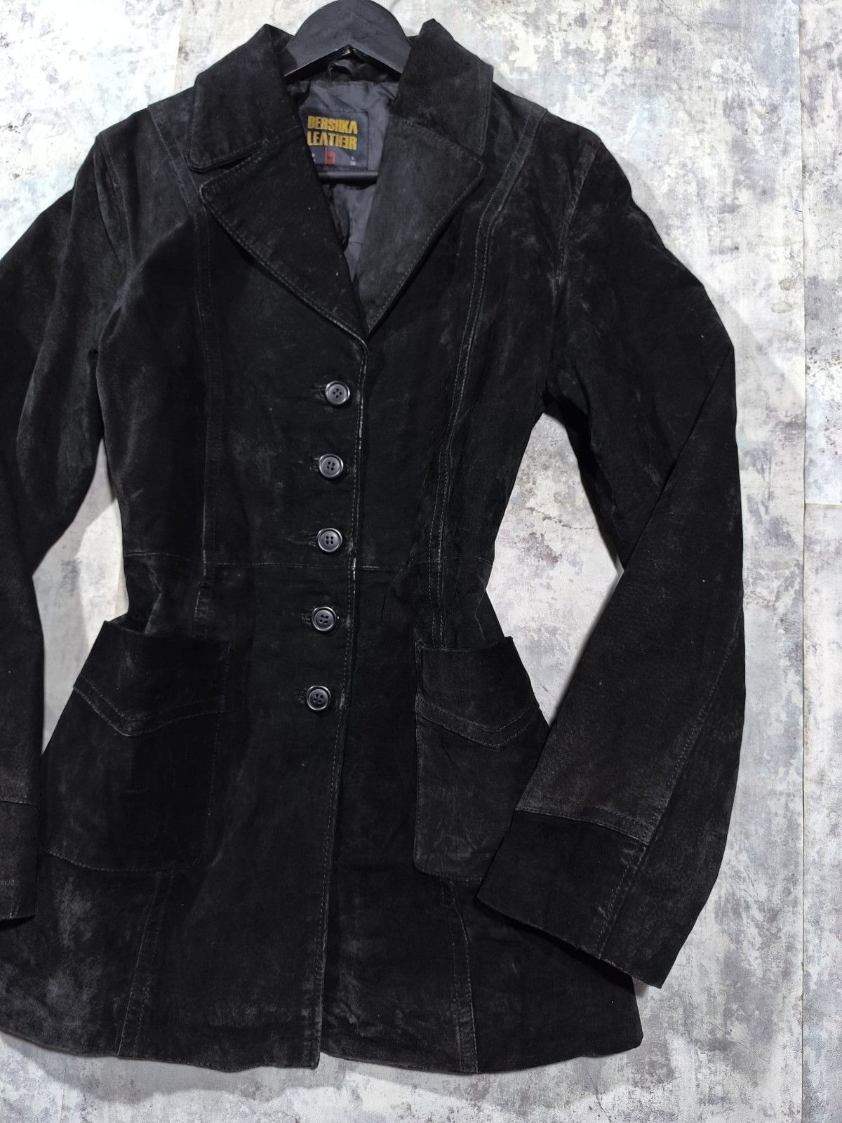 Leather Black Suede Real Leather Buttoned Coat Minimalism Archivee Size M / US 6-8 / IT 42-44 - 2 Thumbnail