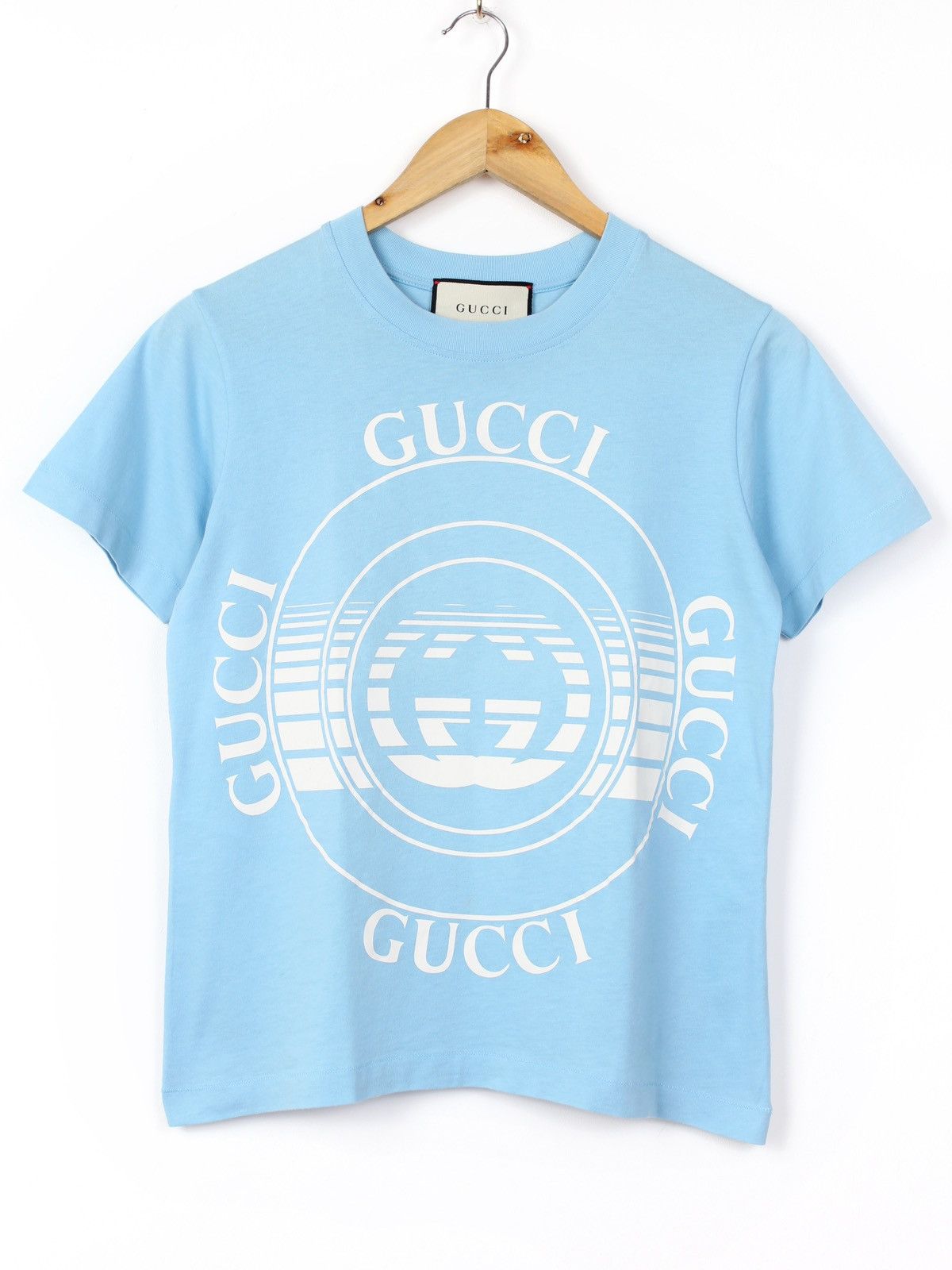 Gucci Gucci Light Blue Big Logo Cotton T-shirt Size S / US 4 / IT 40 - 1 Thumbnail
