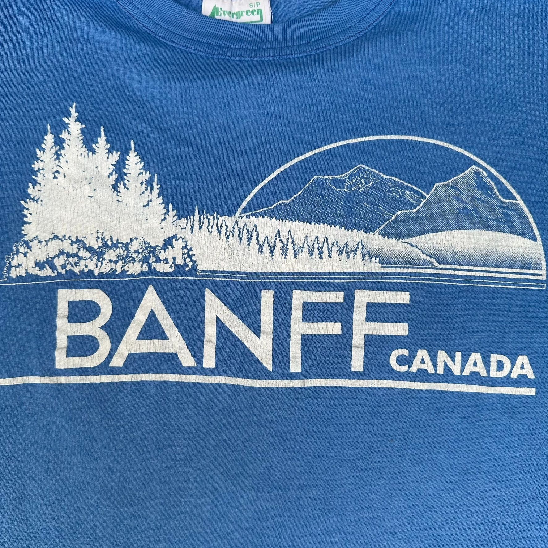 Evergreen Vintage 80s Banff Canada Landscape T-Shirt Blue S Gorpcore Size US S / EU 44-46 / 1 - 2 Thumbnail