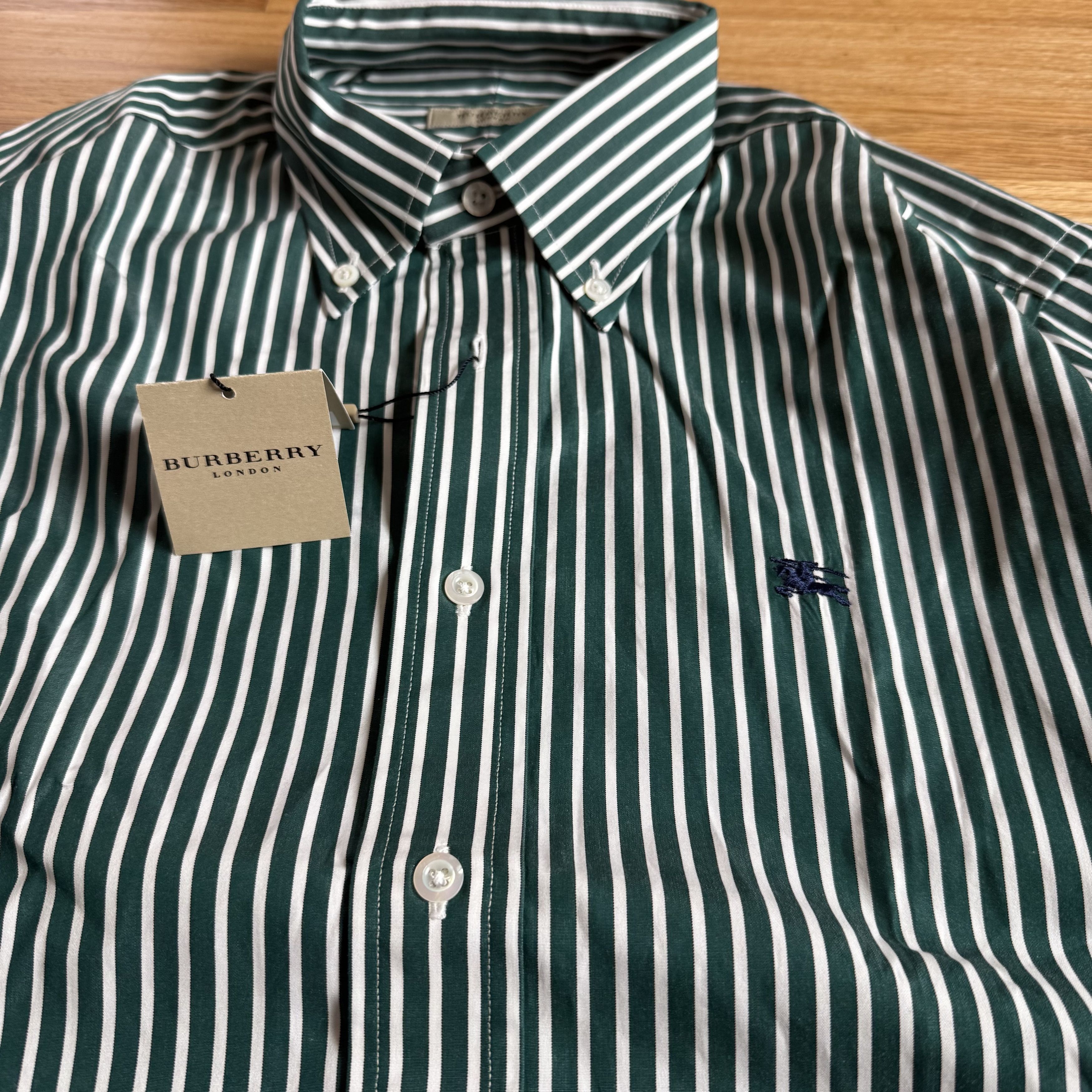 Burberry Burberry London Green Striped Button Down Shirt Size US M / EU 48-50 / 2 - 11 Thumbnail