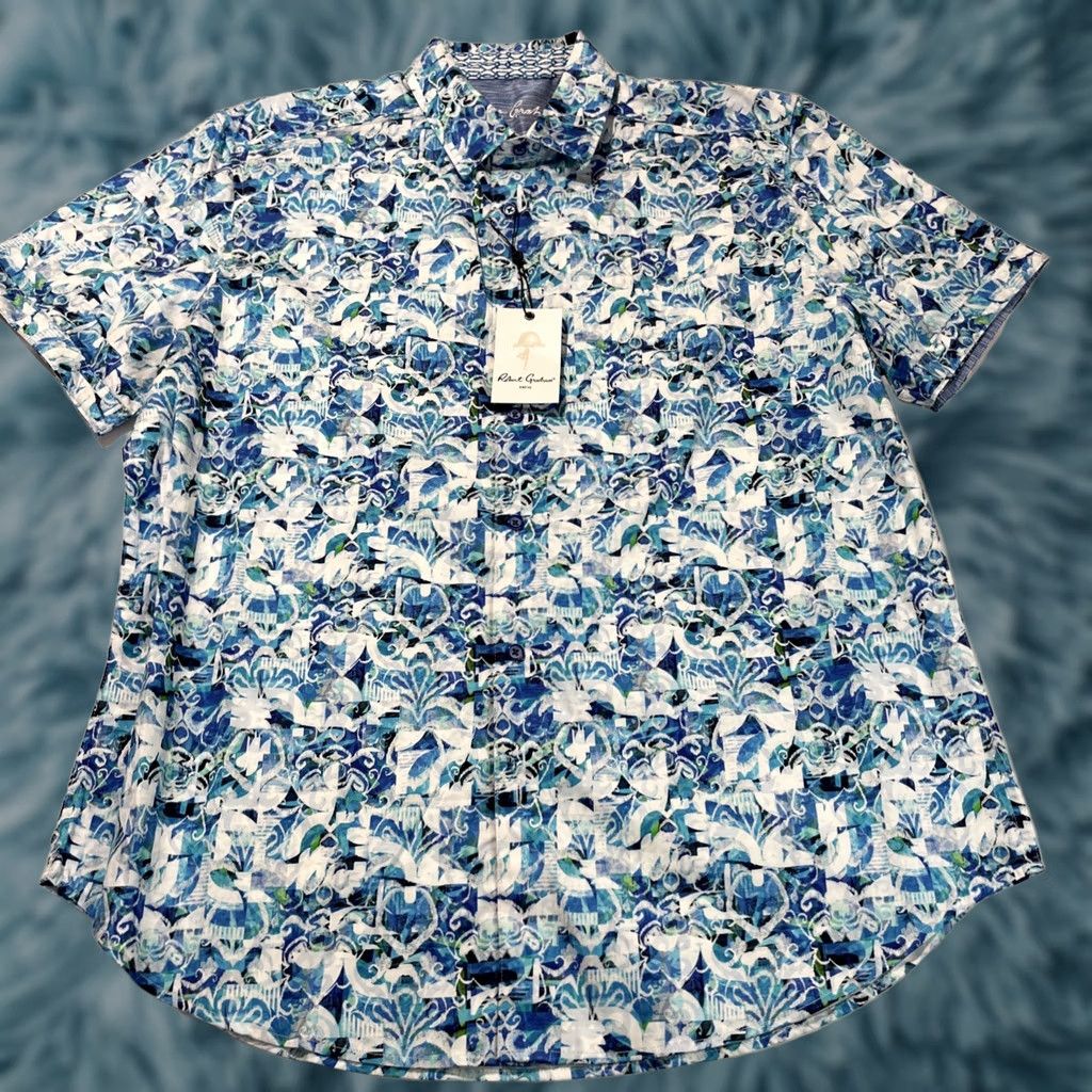 Robert Graham Robert Graham Snyder Tropical Short Sleeve XL Classic Fit Button-Front Shirt Men Multicolor NWT Size US 36 / EU 52 - 1 Thumbnail