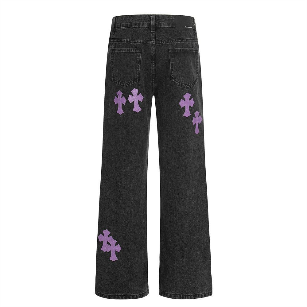Jean Men's vintage washed distressed straight casual cross jeans Size US 32 / EU 48 - 2 Thumbnail