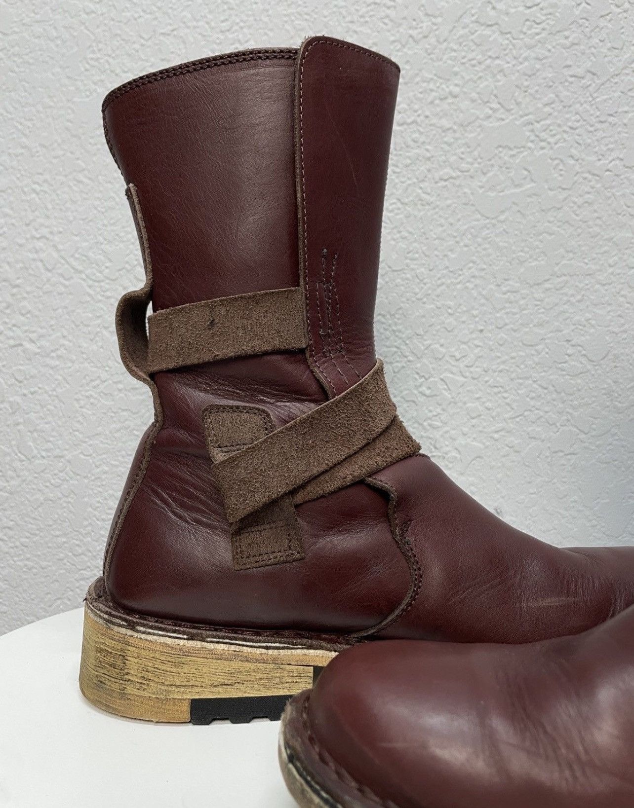 If Six Was Nine Vintage Rick Owens Vibe Burgundy Leather Moto Biker Boots Size US 9 / EU 42 - 6 Thumbnail