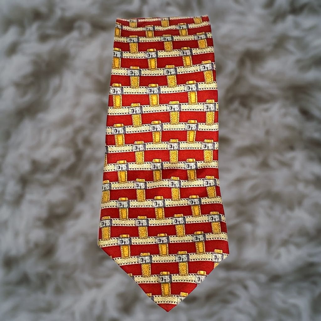 Mark Cross VINTAGE Mark Cross Silk Mens Tie Geometric Red Gold Buckle Locks Quiet Luxury Preppy Size ONE SIZE - 1 Thumbnail