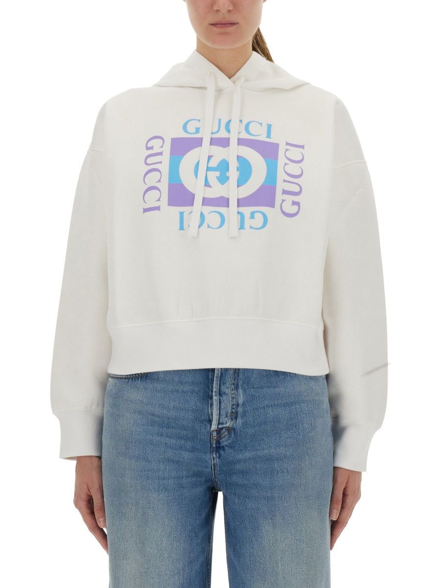 Gucci GUCCI PRINTED COTTON HOODIE - WHITE Size S / US 4 / IT 40 - 1 Thumbnail