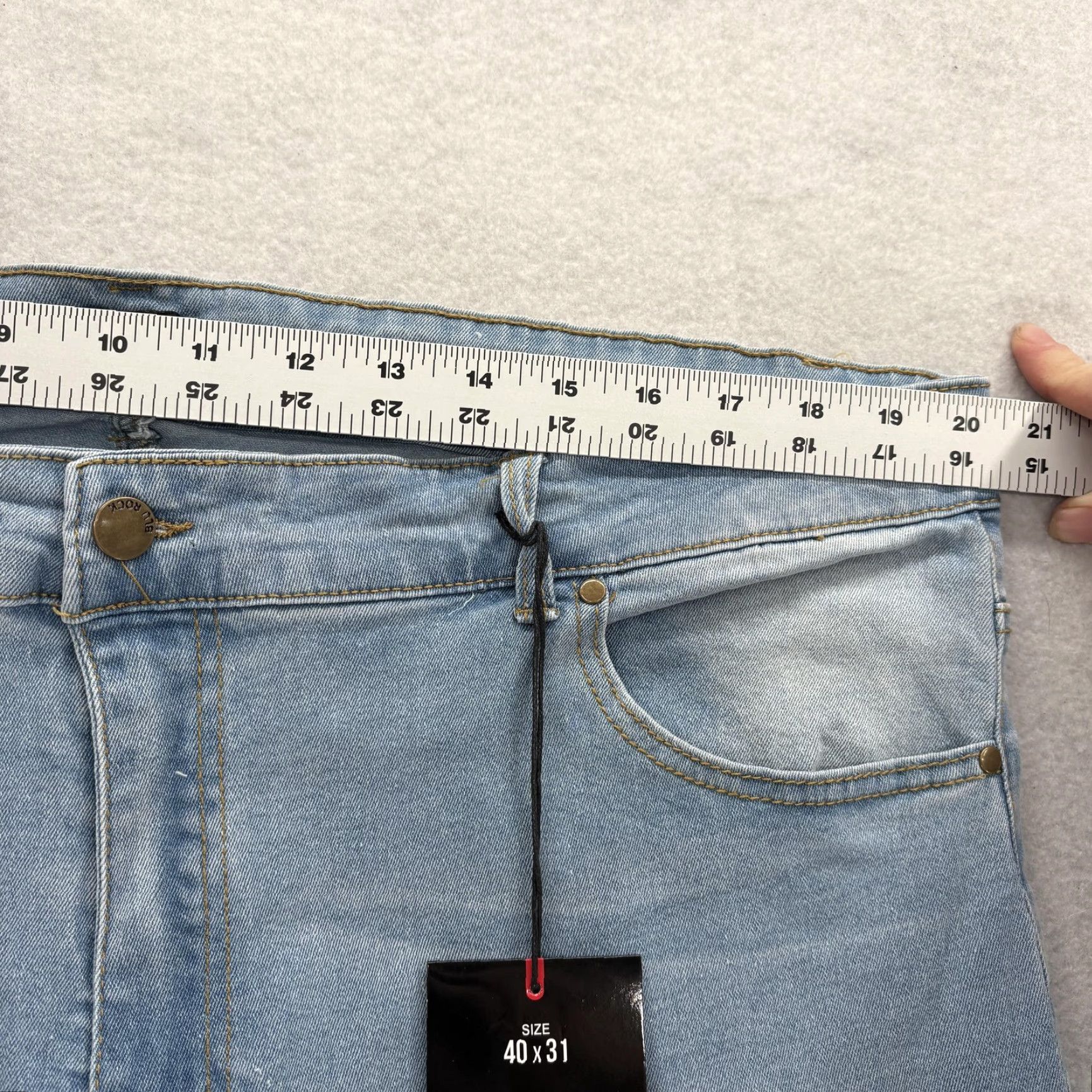 Denime Blu Rock Jeans Mens 40x31 Denim Slim Straight Stretch Blue Light Wash Pant Jeans Size US 40 / EU 56 - 7 Thumbnail