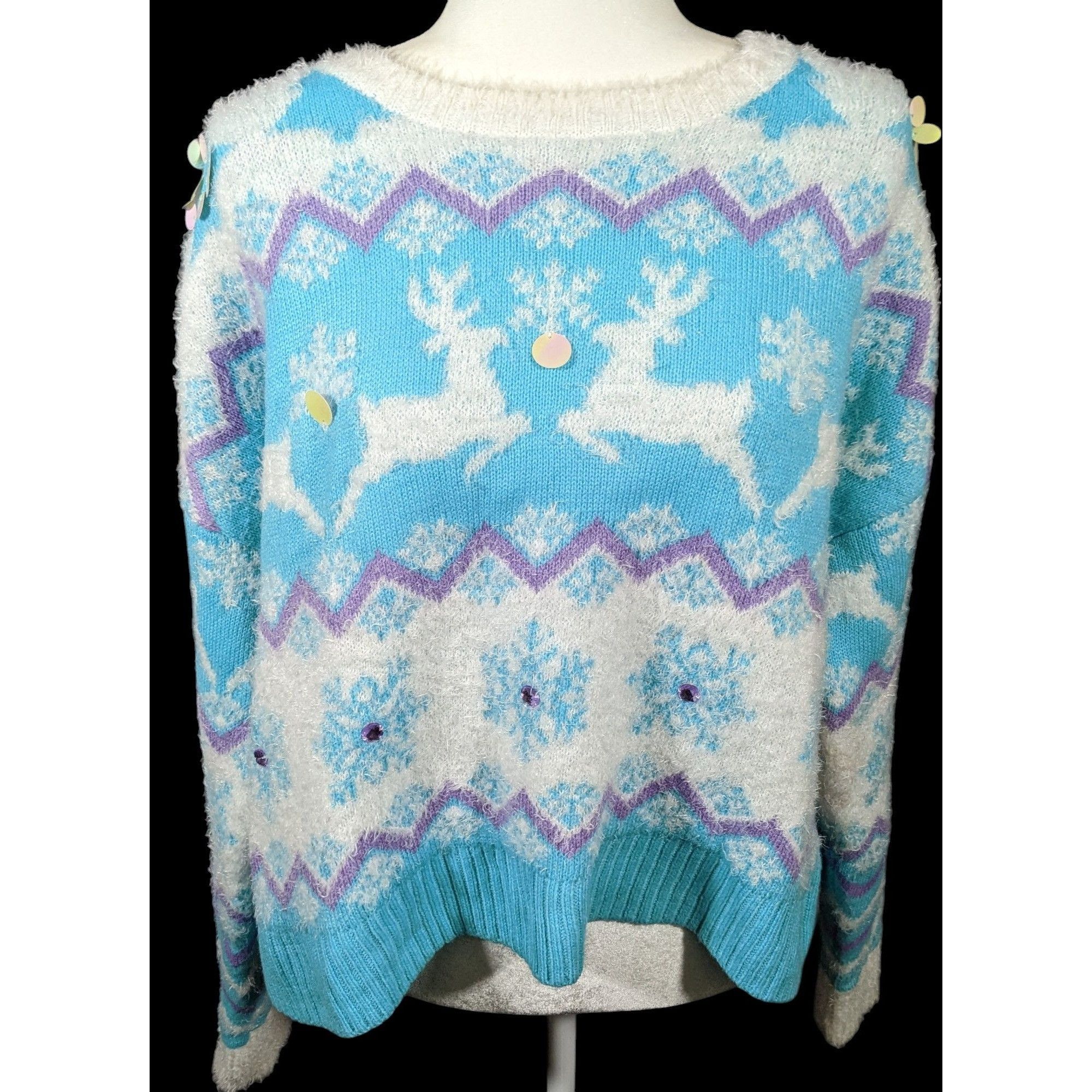 Other 33 Degrees Retro Sequin Reindeer Blue And White Holiday Swea Size XL / US 12-14 / IT 48-50 - 1 Thumbnail