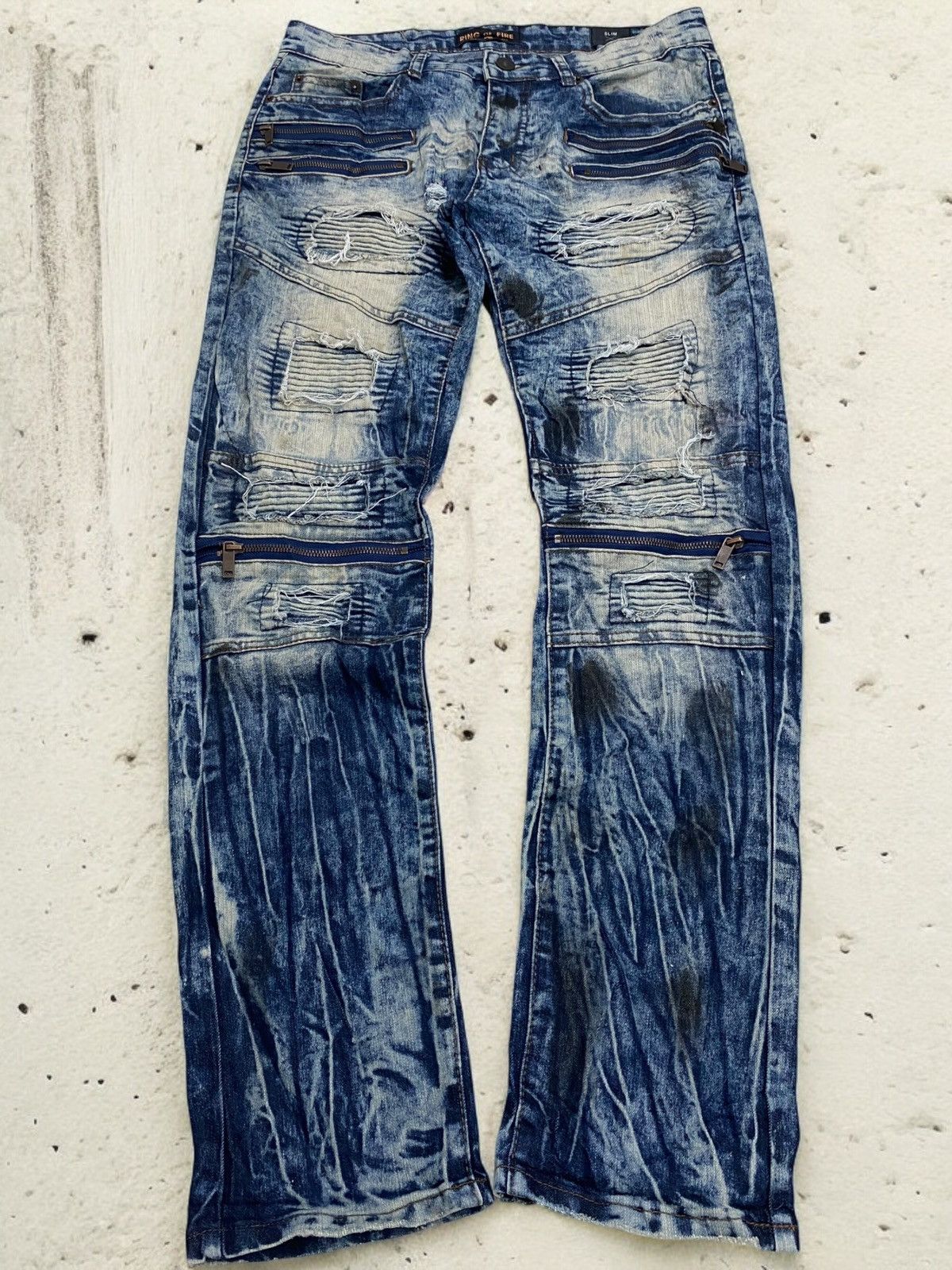 GOSTAR DE FUGA × Japanese Brand Ring of Fire Distressed Acid Washed Zipper Knee Honeycomb Size US 33 - 1 Thumbnail
