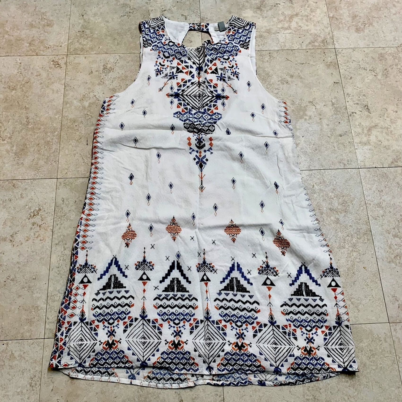 Vintage VINTAGE Ecote White Tribal Print Tank Dress M Womens Sleeveless Rayon Knee Length Size M / US 6-8 / IT 42-44 - 2 Thumbnail