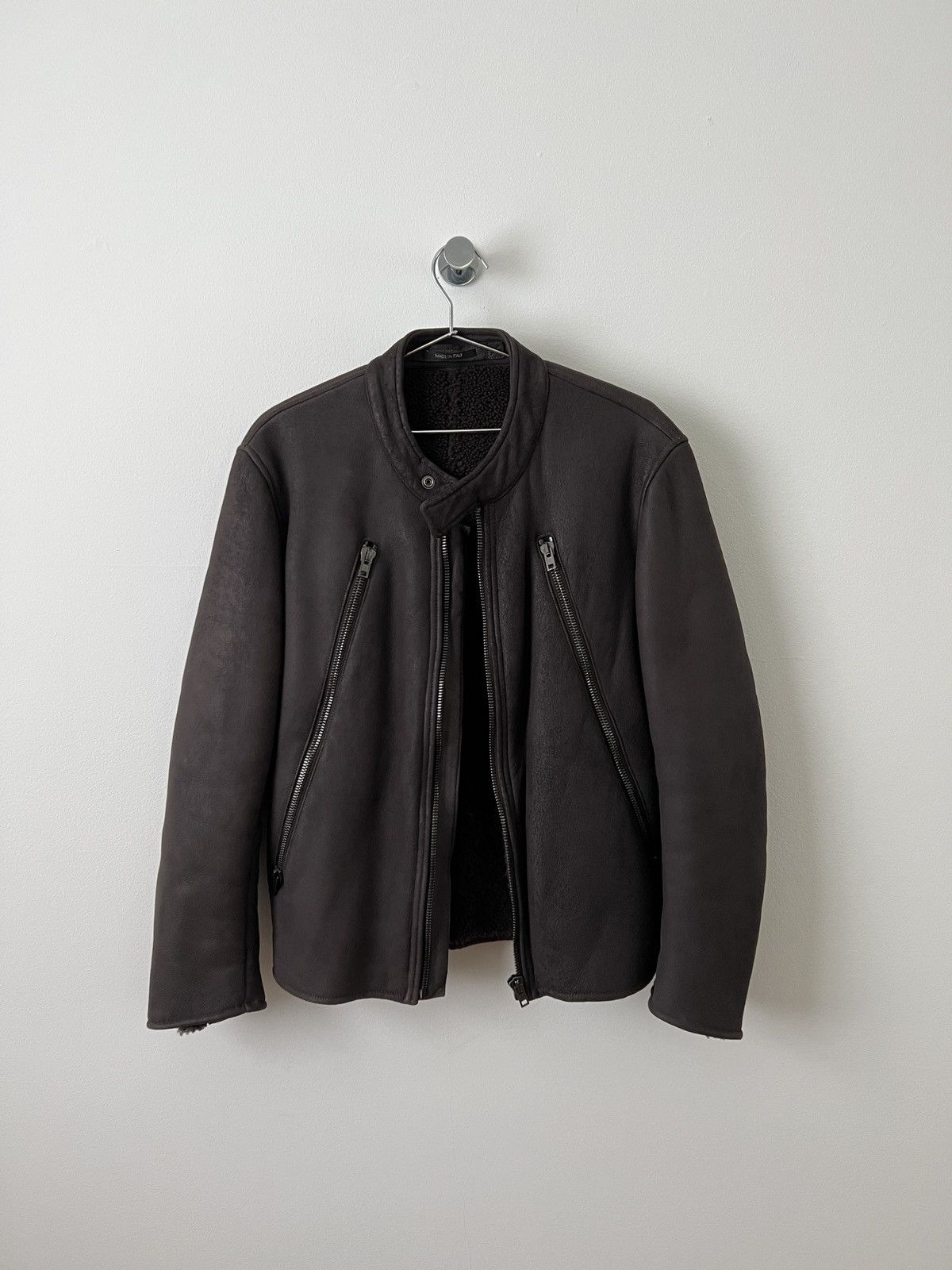 Pre-owned Maison Margiela Shearling 5 Zip Leather Jacket (48) In Brown