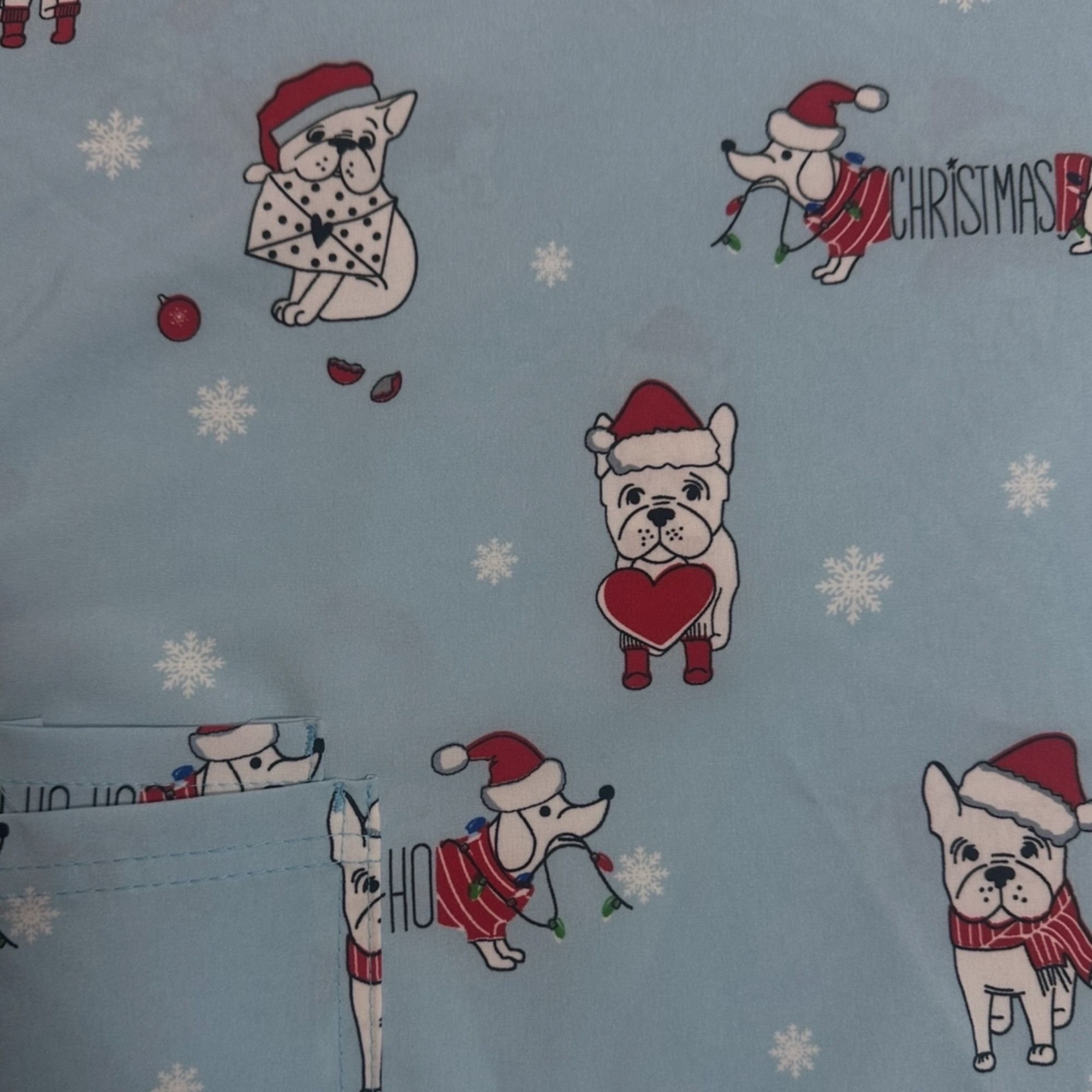Other Scrubaid Women's Scrub Top Blue Shirt French Bulldog Xmas Size L / US 10 / IT 46 - 4 Thumbnail