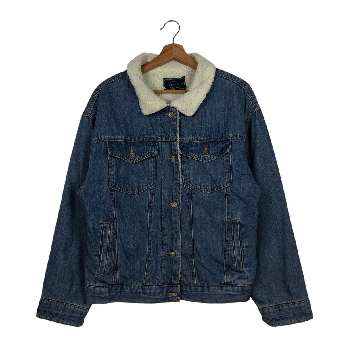 Japanese Brand 📌Vintage Trucker Denim Jacket Sherpa Blanket Voyage Size US L / EU 52-54 / 3 - 2 Thumbnail