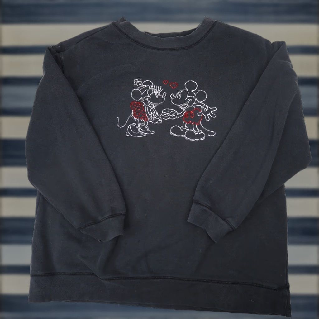 Disney VINTAGE Disney Mickey and Minnie Mouse Womens Medium Rhinestone Sweatshirt Black Size M / US 6-8 / IT 42-44 - 1 Thumbnail