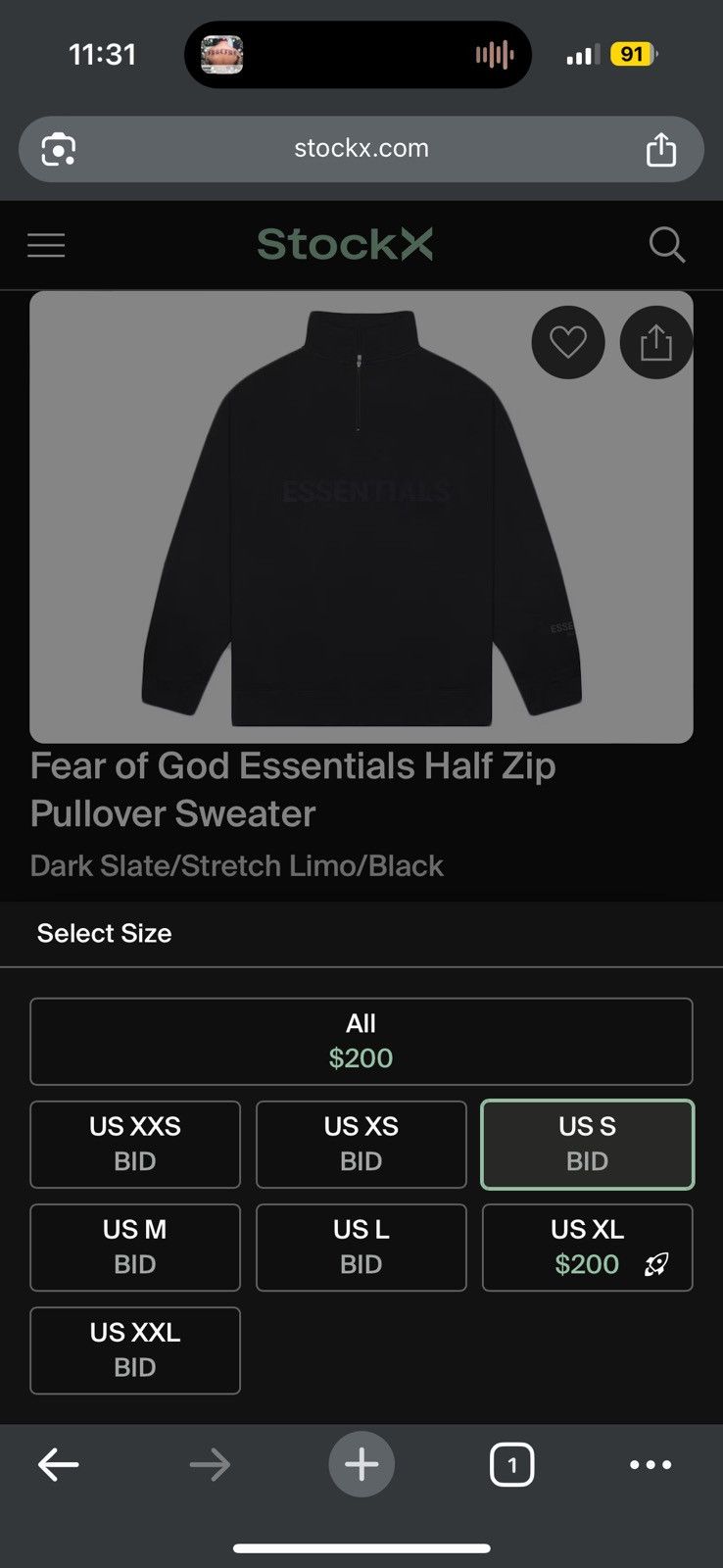 Fear of God Fear of God Essentials Half-Zip Pullover Black SZ Small🔥 Size US S / EU 44-46 / 1 - 14 Thumbnail