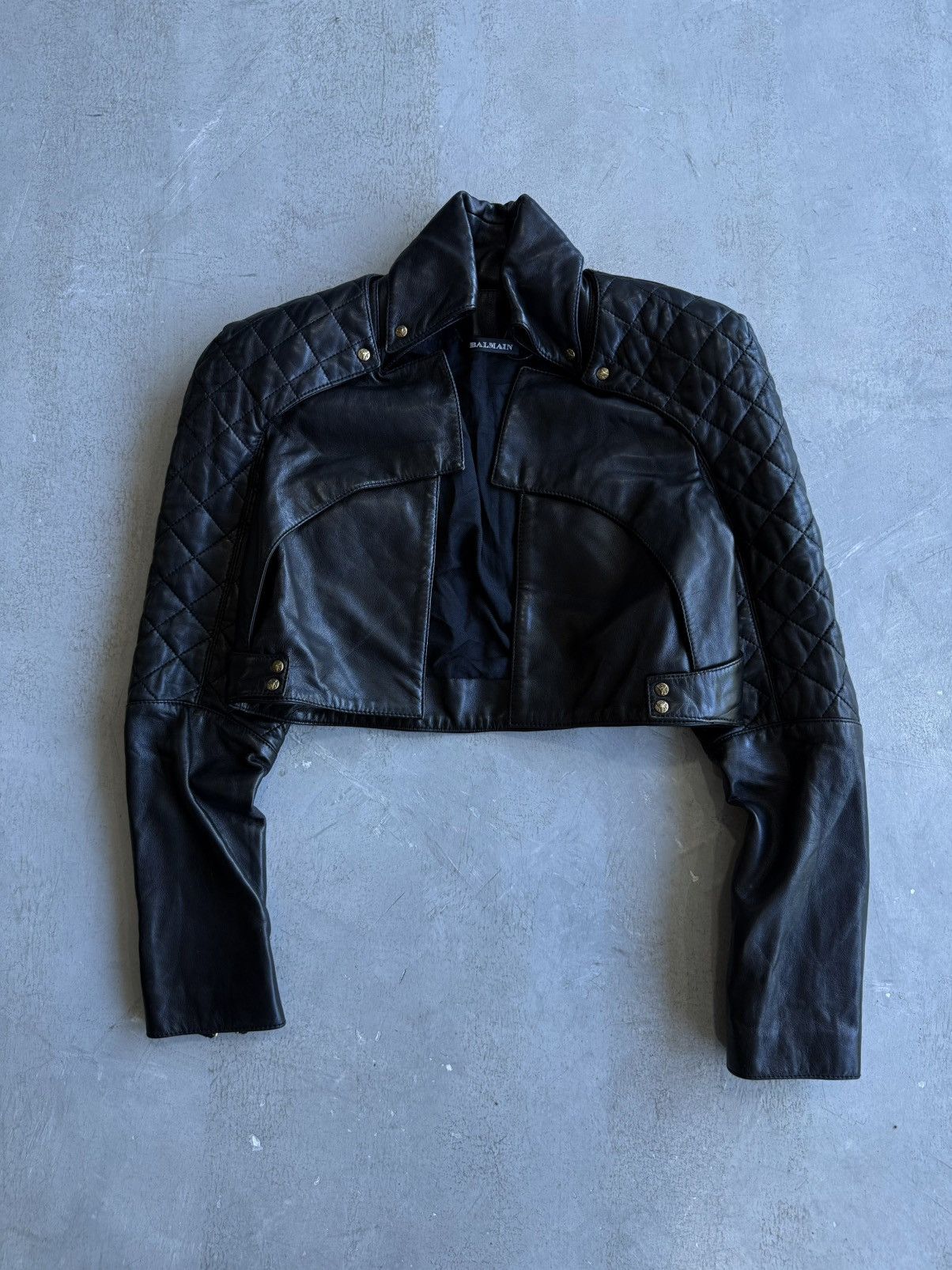 Balmain Balmain - Vintage Quilted Leather Lambskin Cropped Jacket Size S / US 4 / IT 40 - 1 Thumbnail