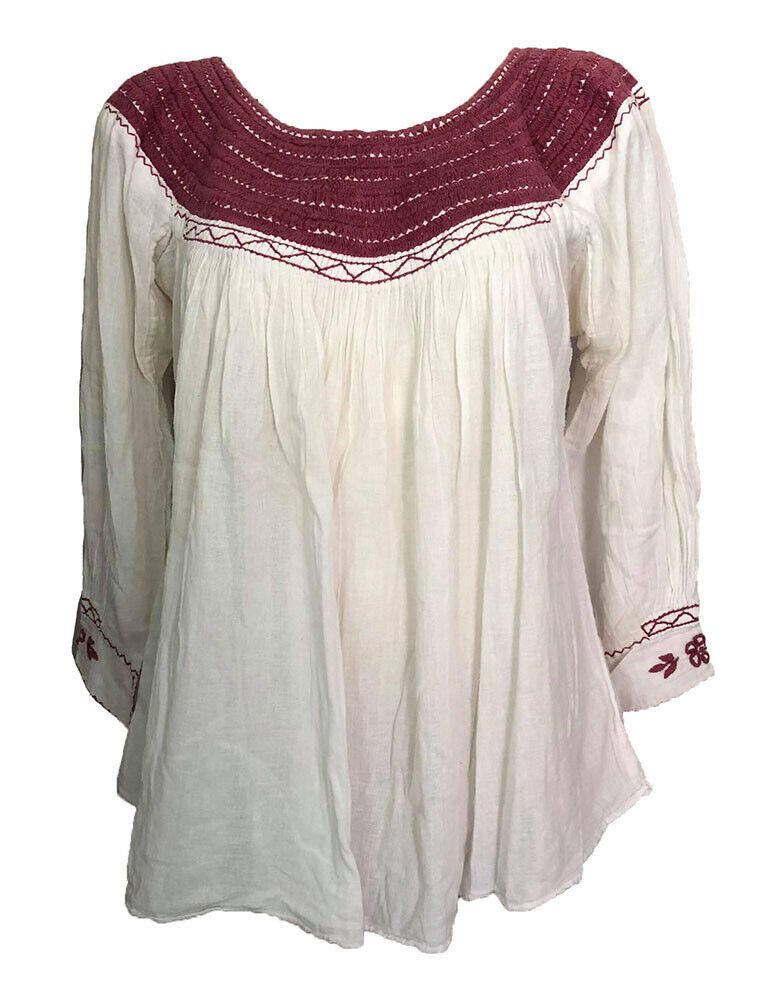 Used White Hand Made Embroidered Blouse L