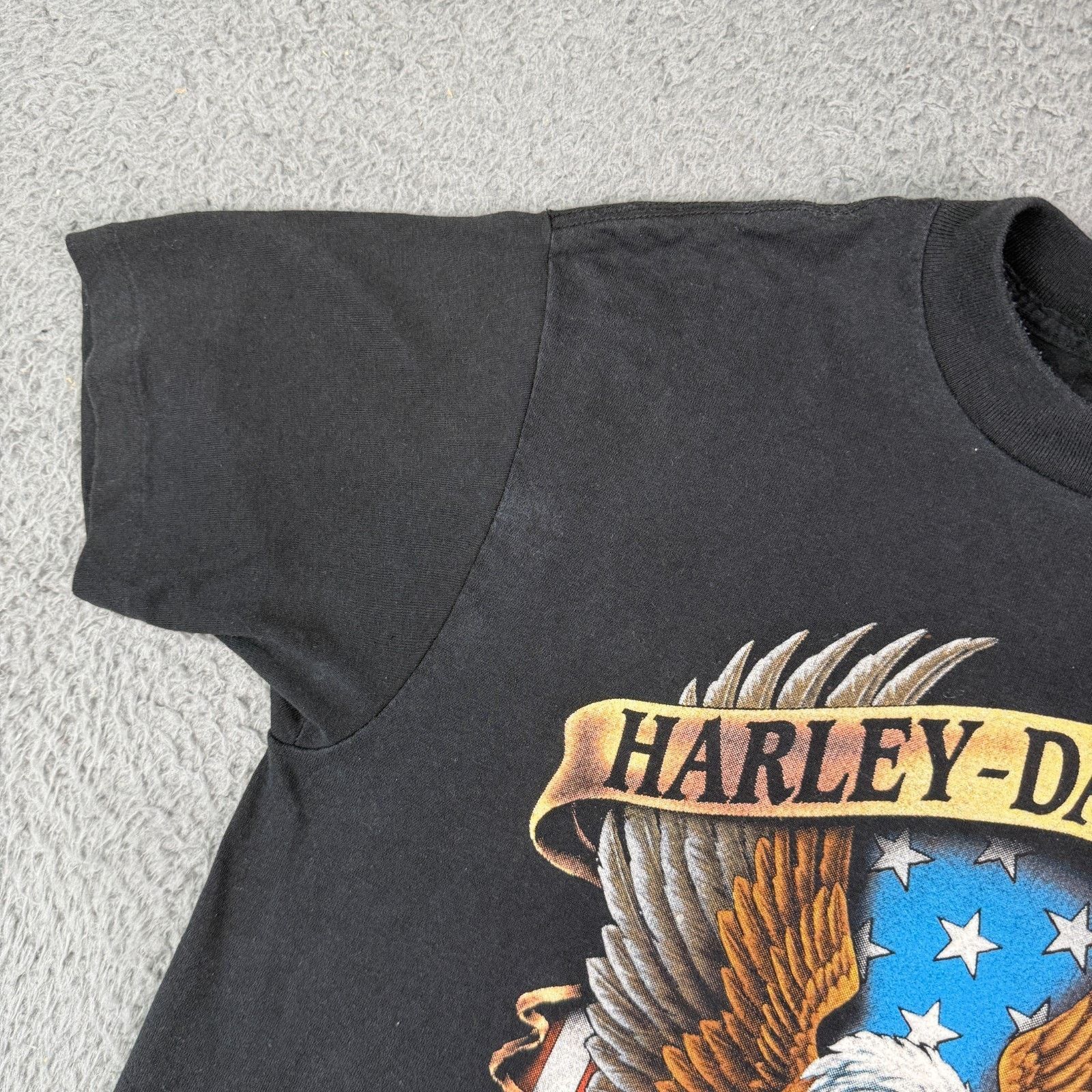 Harley Davidson Vintage 90s Harley-Davidson 3D Emblem Eagle Flag T-shirt M Size US M / EU 48-50 / 2 - 4 Thumbnail