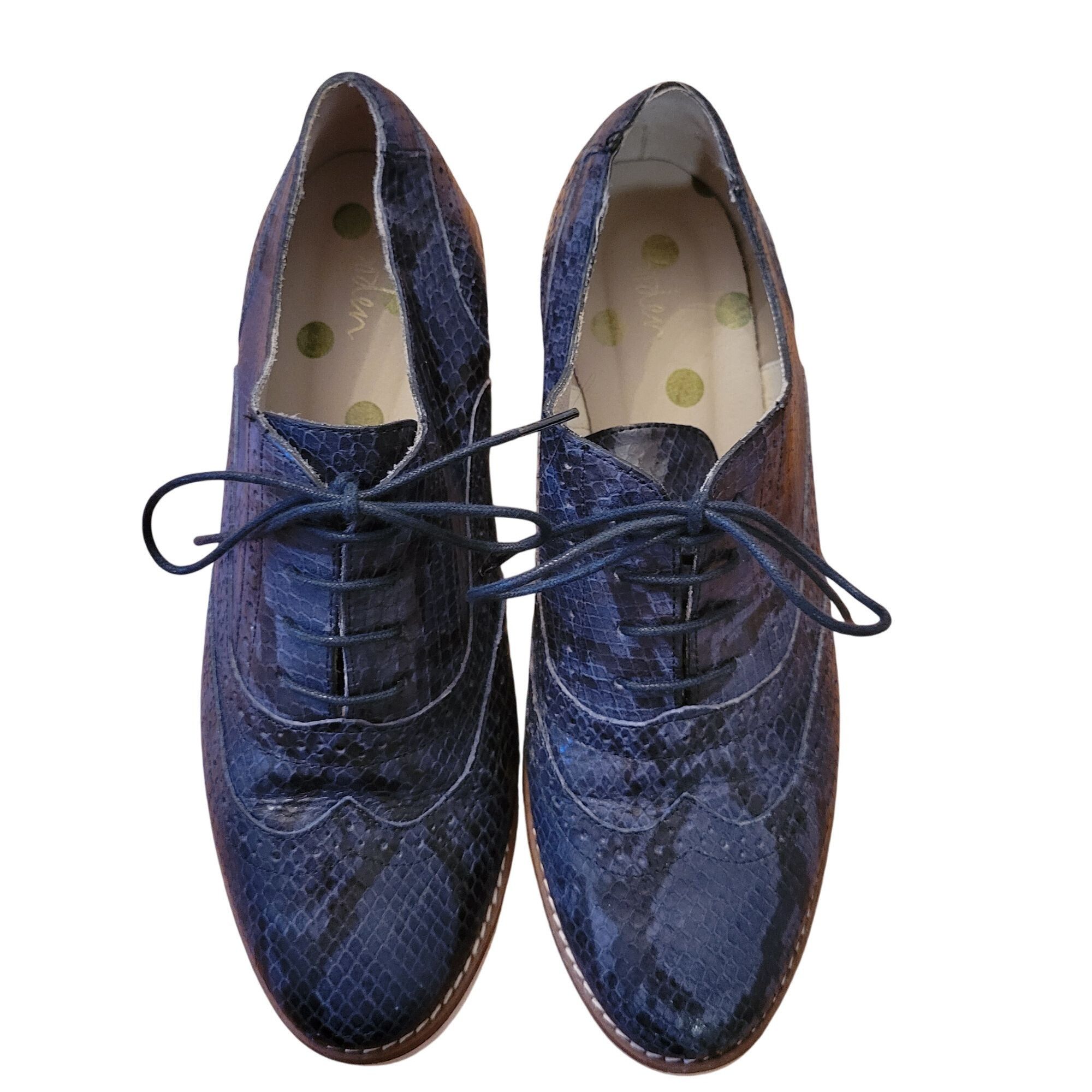 Boden Boden 38 Blue Snakeskin Leather WILLA Platform Brogue Oxford Size US 8 / IT 38 - 2 Thumbnail