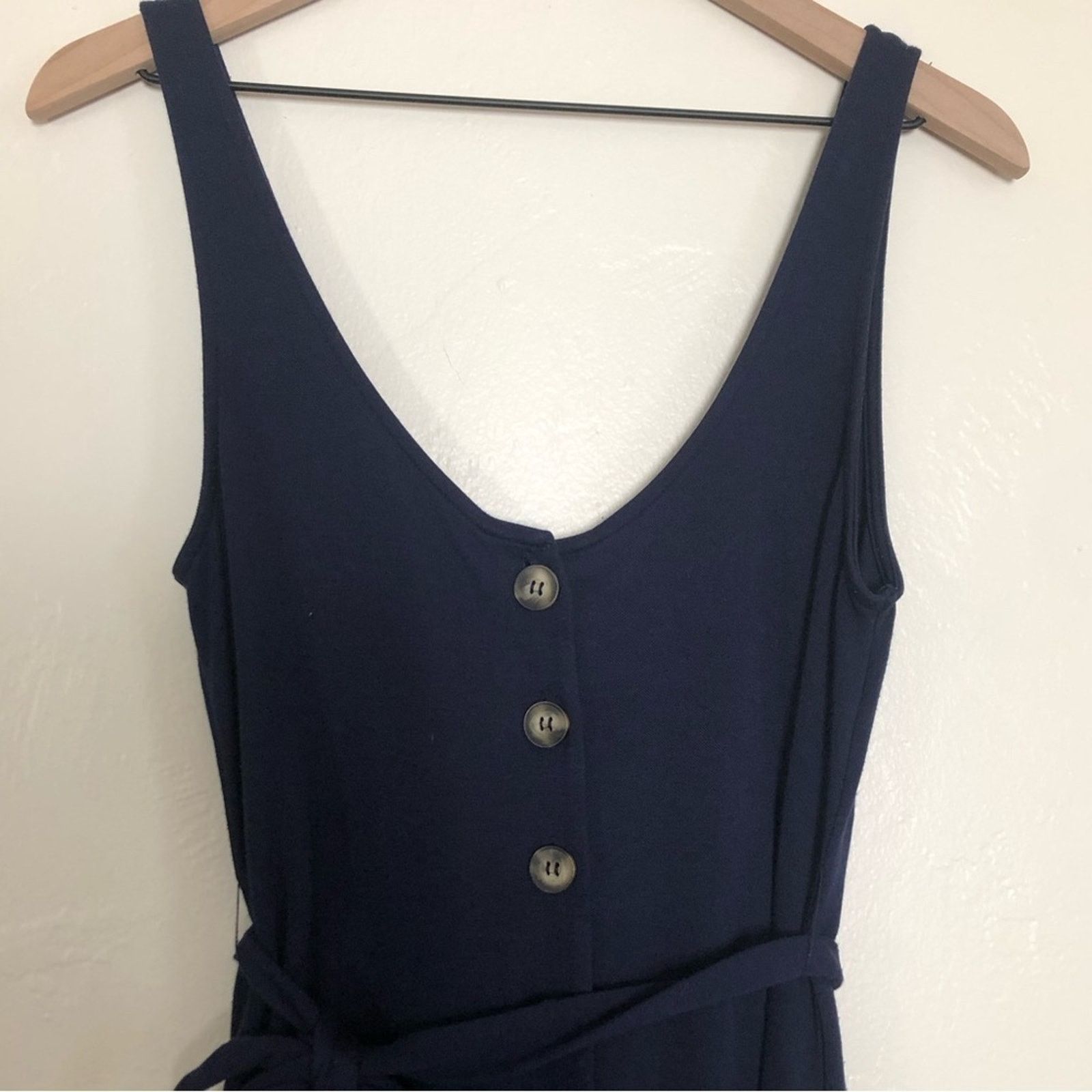 Urban Outfitters Urban Outfitters Corrine Cupro Navy Blue Wide Leg Jumpsuit Size 27" / US 4 / IT 40 - 2 Thumbnail