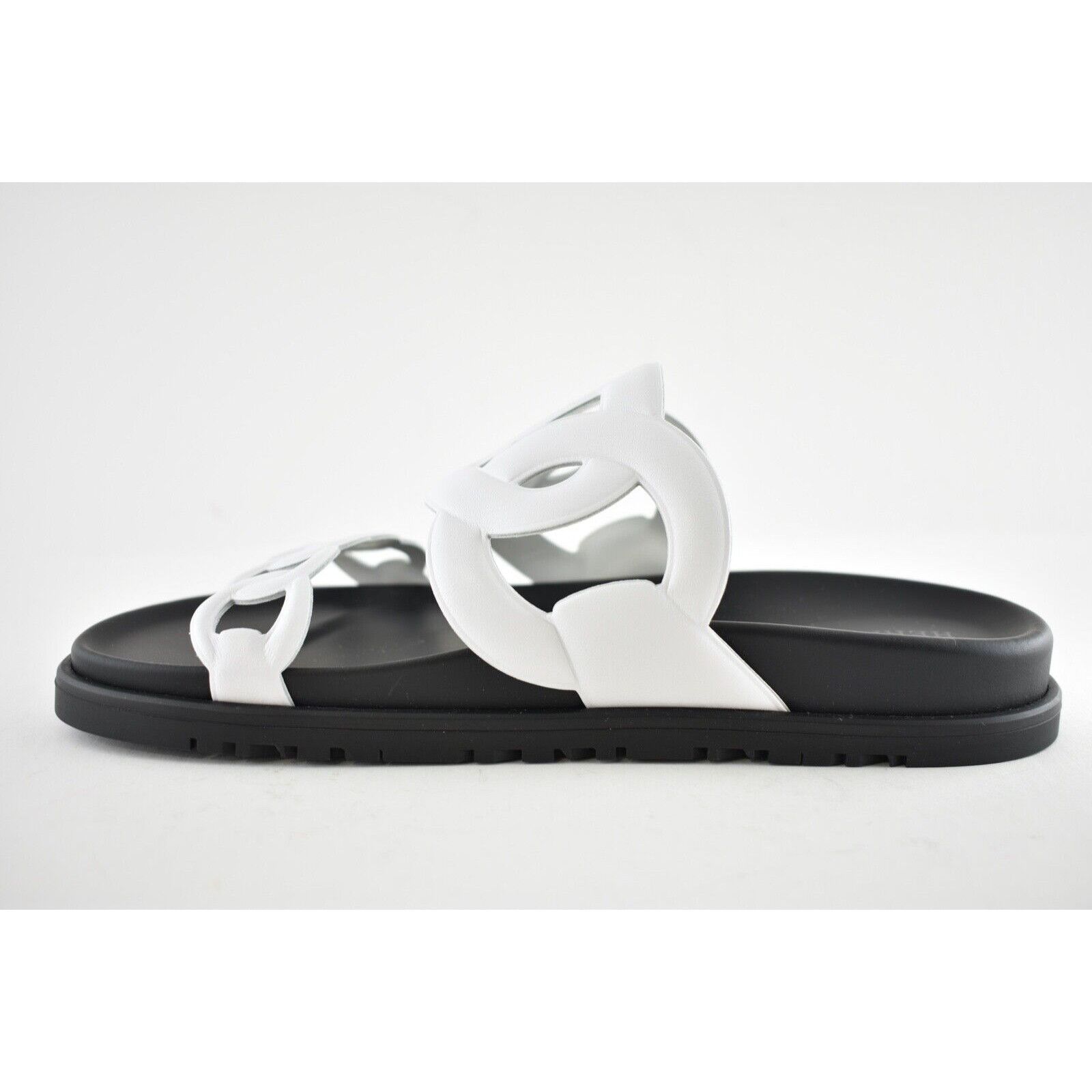 Hermes Hermes Extra Sandals White Black Chaine d'Ancre Leather Size US 7 / IT 37 - 8 Thumbnail