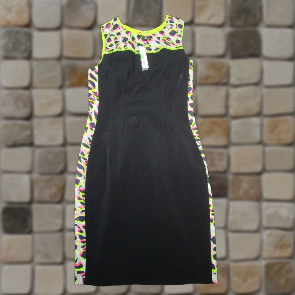 Vintage Tahari Dress Womens 10 Black Geometric Sleeveless Bodycon Party/Cocktail Knee Length 10 Tahari Womens Mens? Size L / US 10 / IT 46 - 1 Thumbnail