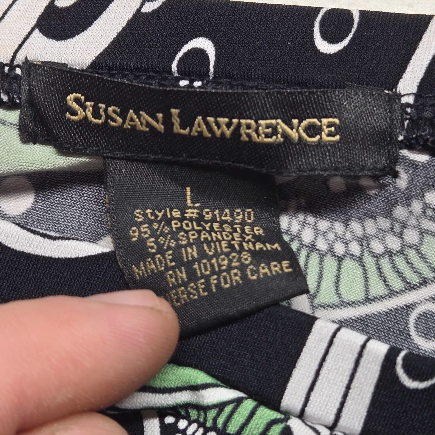 Vintage Susan Lawrence Skirt Knee Length A-Line Black Green Floral Adult Women's L Large Size 36" / US 14 / IT 50 - 3 Thumbnail