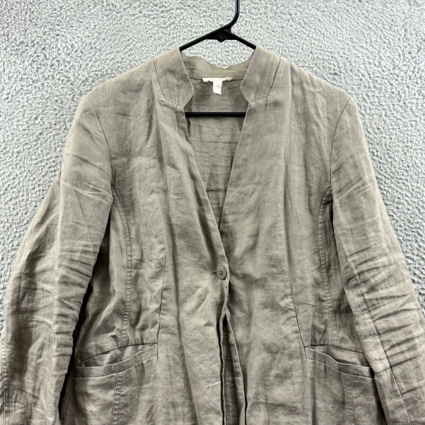 Eileen Fisher EILEEN FISHER Jacket Womens Petite Medium Button-Down Linen Double Weave Beige 3/4 Sleeve Vintage No Size M / US 6-8 / IT 42-44 - 3 Thumbnail