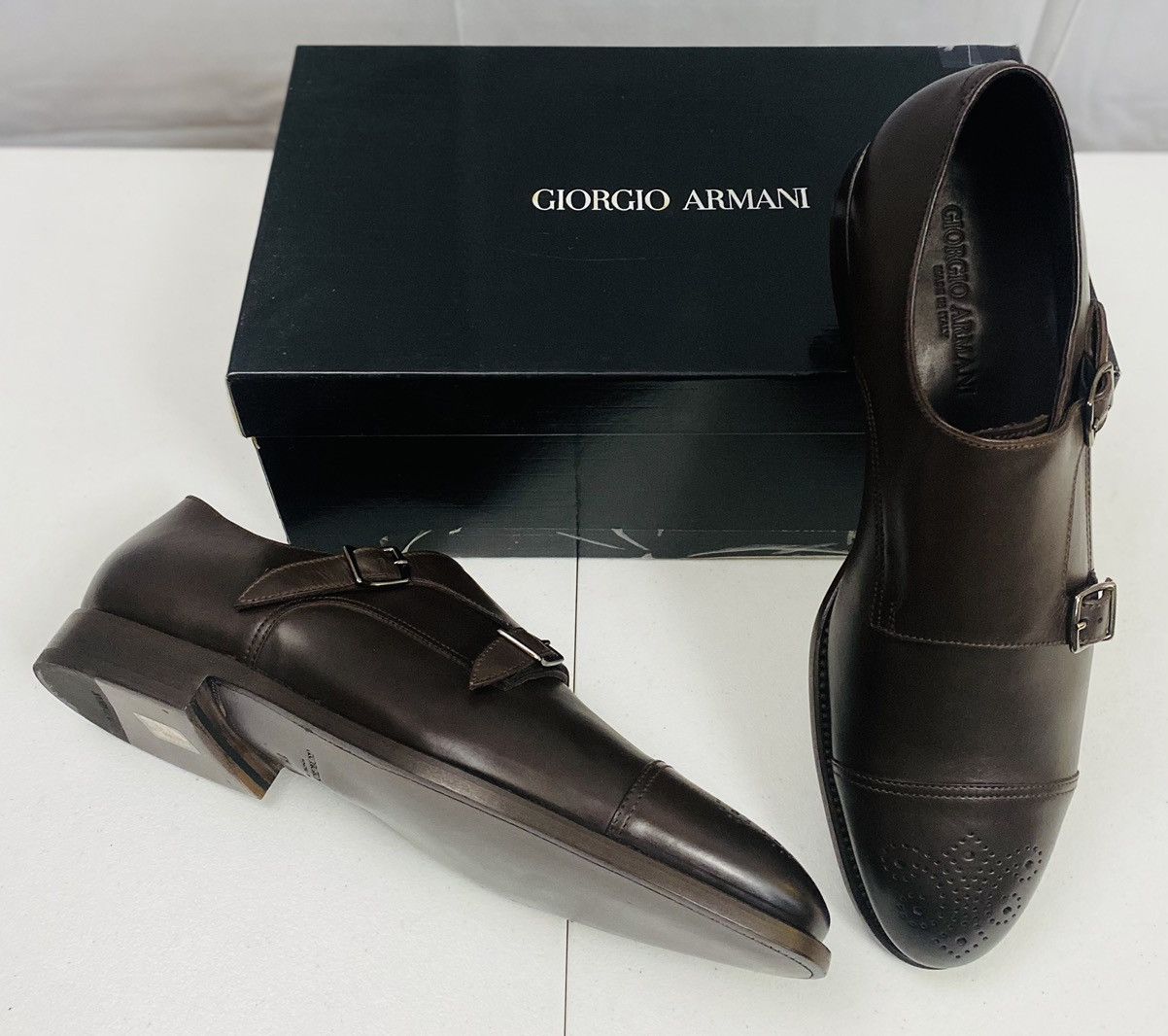 Giorgio Armani Giorgio Armani 🇮🇹 Dk Brown Leather Double Monk Strap 12 New Size US 12 / EU 45 - 7 Thumbnail