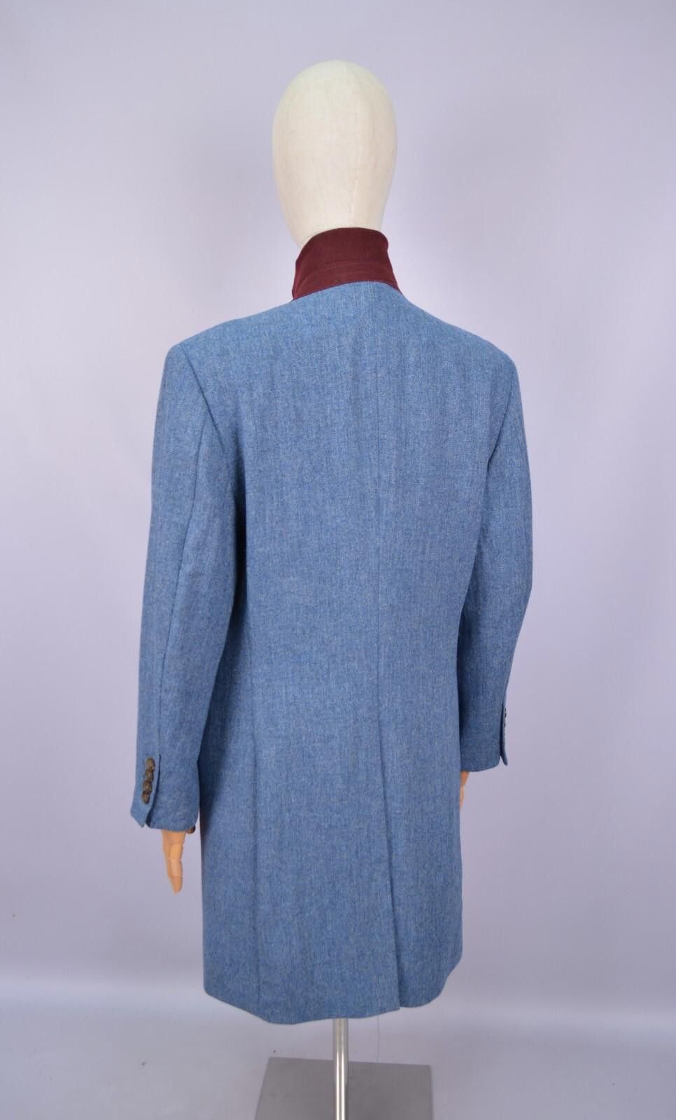 Designer Samuel Windsor 100% Wool Herringbone Blue Coat Jacket Sz 40" Size US L / EU 52-54 / 3 - 10 Thumbnail