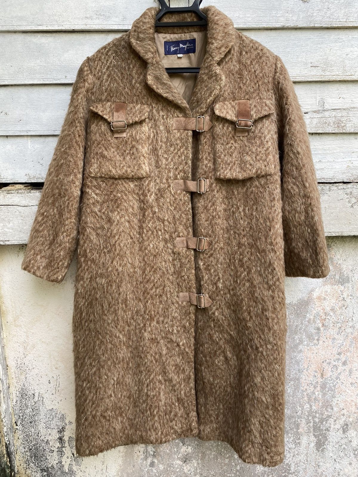 Archival 80s Thierry Mugler Fur Mohair Leather Strap Coat