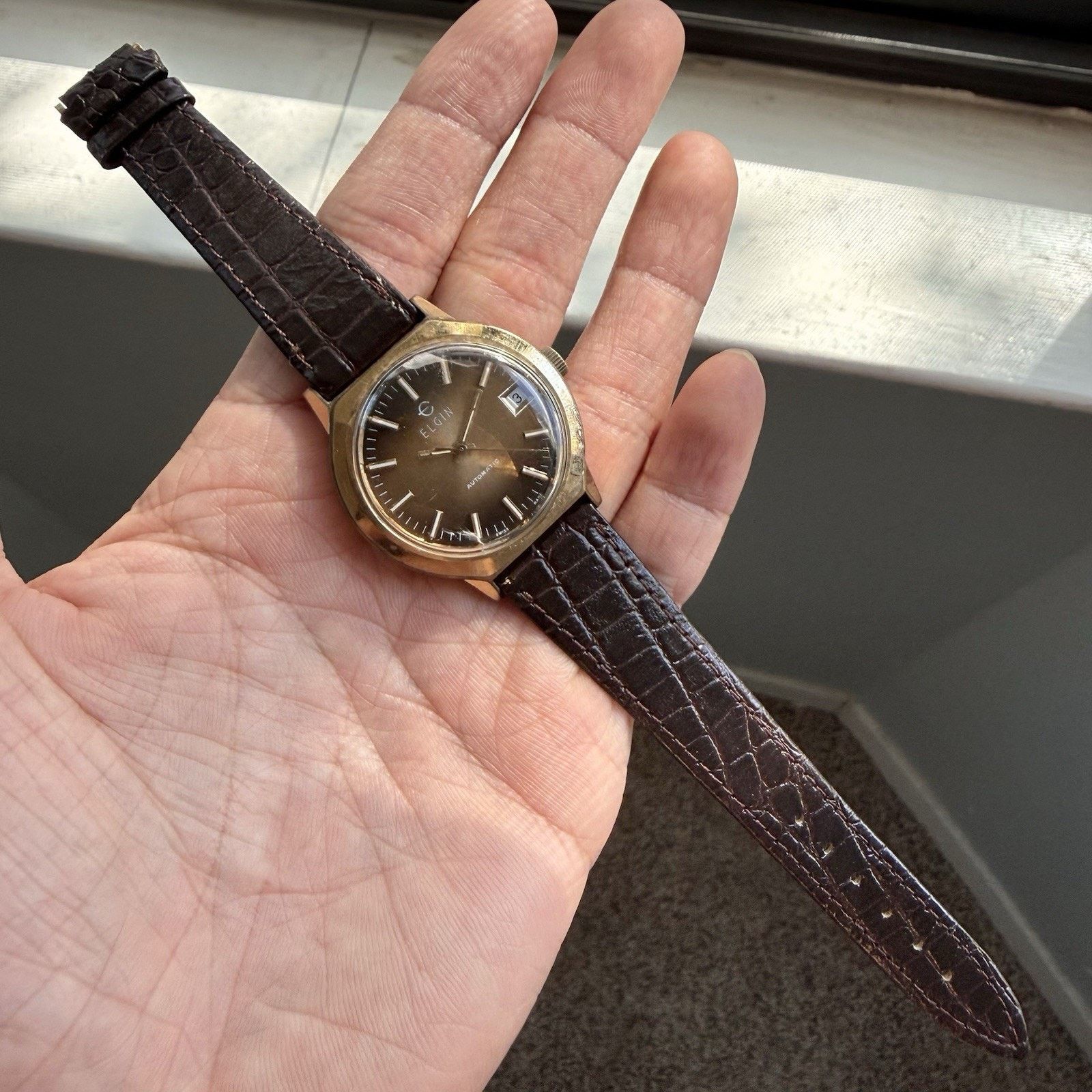 Elgin National Watch Company × Vintage Vintage Elgin Swiss Automatic Watch Brown Dial Gold Tone Size 34 - 2 Thumbnail
