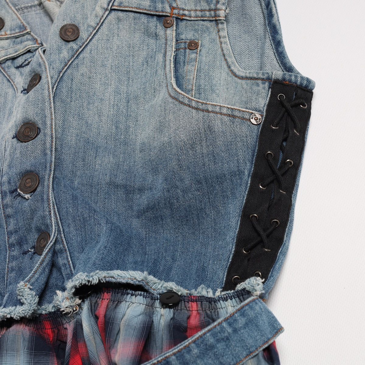 Alexander McQueen Alexander McQueen MCQ Denim Dress with Plaid Skirt Grunge Size S / US 4 / IT 40 - 20 Thumbnail