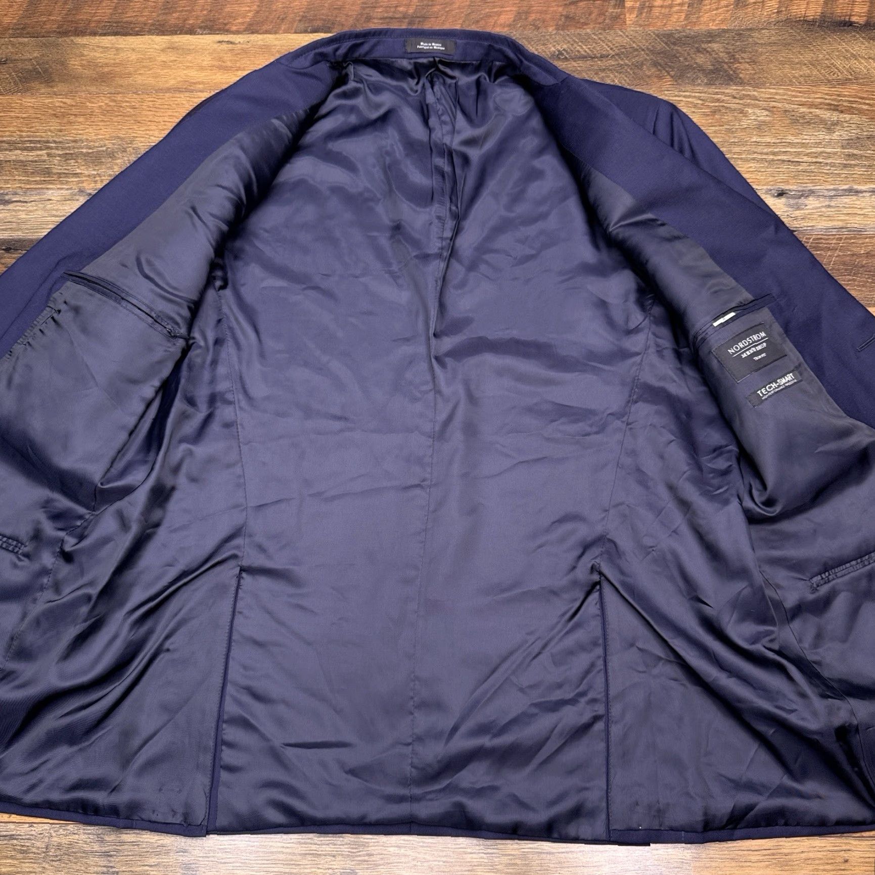 Nordstrom Nordstrom Sport Coat Blue Navy Wool Elastane 46 Long Notch Lapel Slim Fit Single-Breasted 2-Button Dry Clean Only Vent Blazer Men Size 46R - 3 Thumbnail
