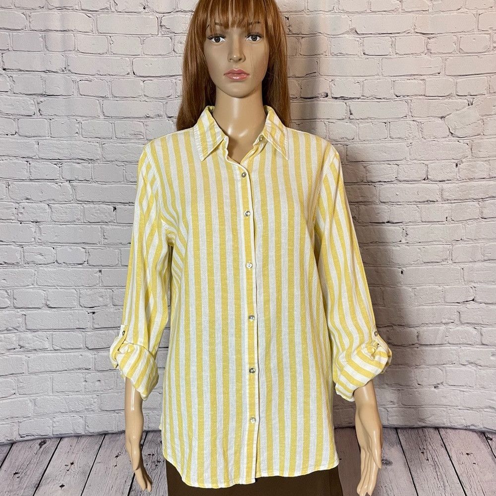 Other NWT New Sigrid Olsen Linen Blend Long Sleeve Yellow White S Size M / US 6-8 / IT 42-44 - 1 Thumbnail