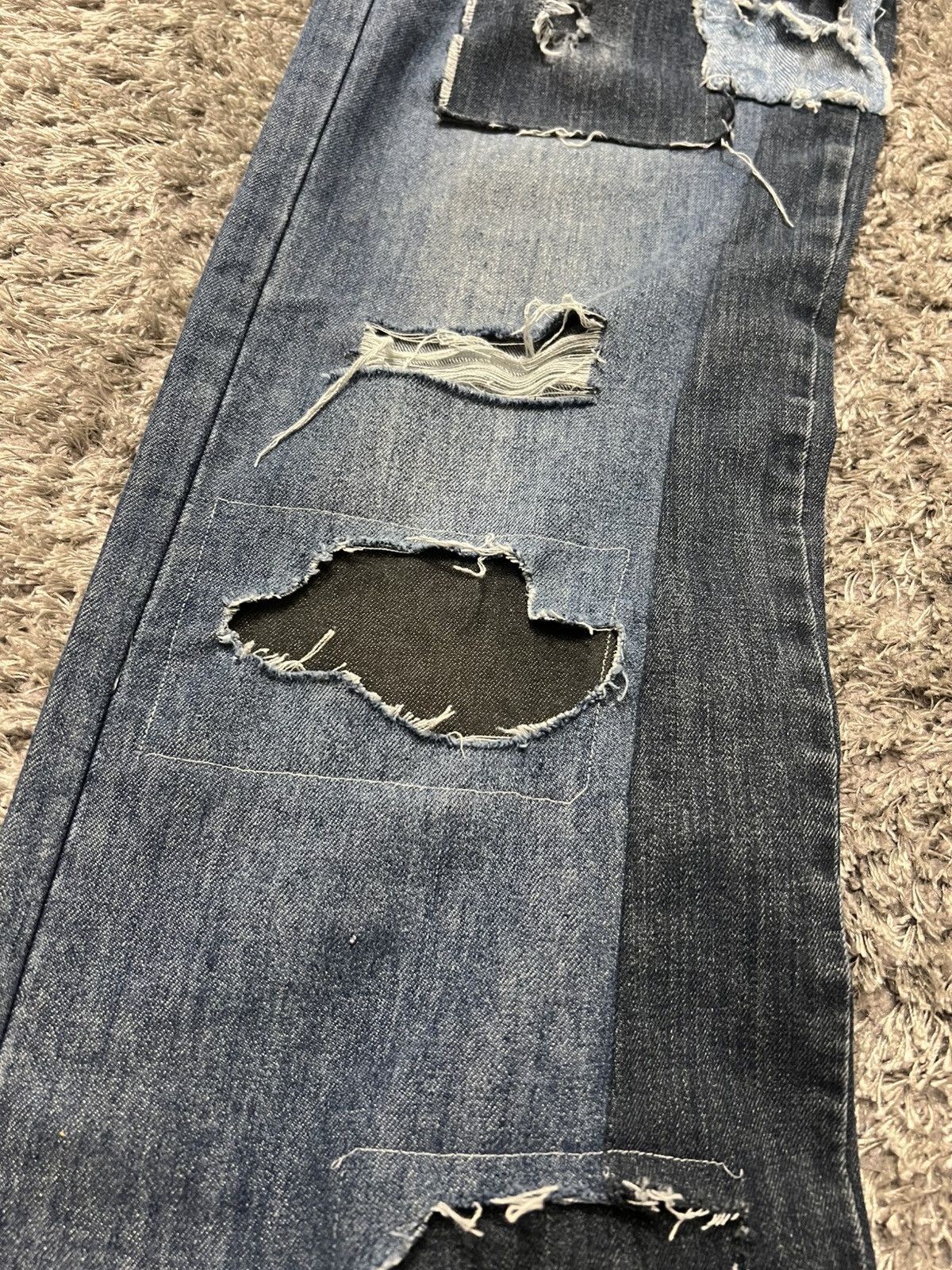 Handmade Custom 1/1 boot cut flared wide leg patchworked washed jeans Size US 32 / EU 48 - 6 Thumbnail