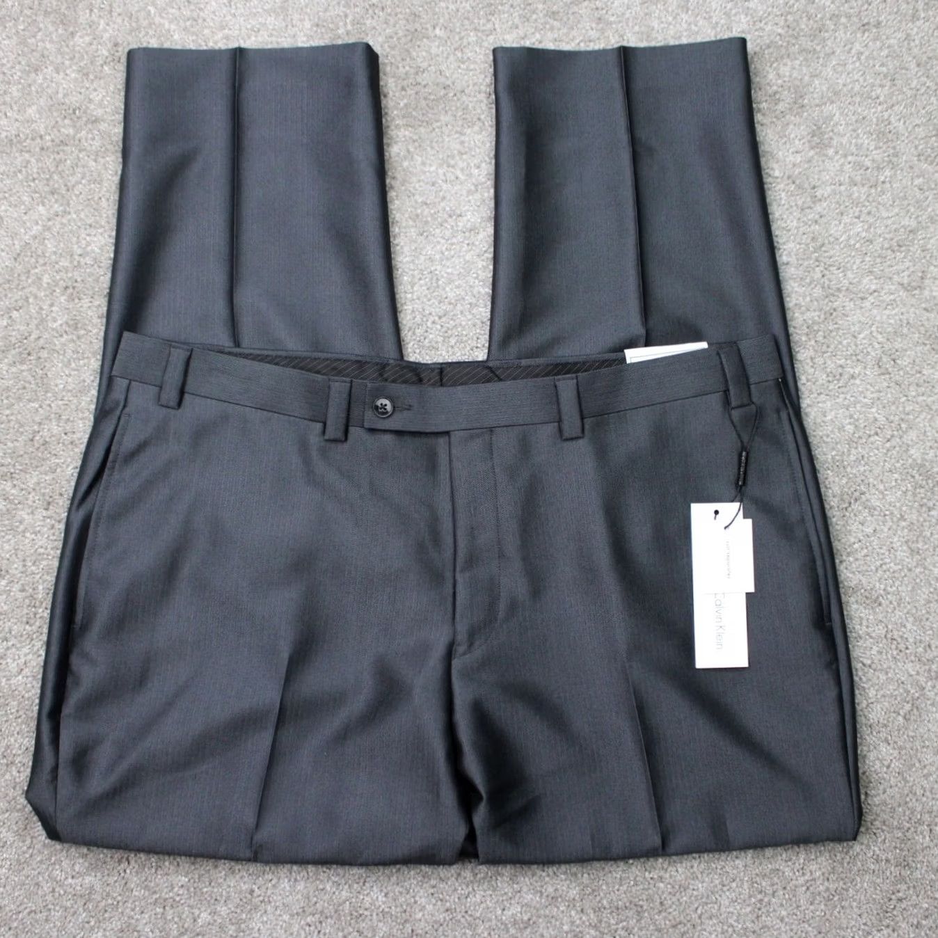 Calvin Klein Calvin Klein Dress Pants Mens 40x30 Gray Flat Front Slim Polyester Rayon City Preppy NWT Size US 40 / EU 56 - 2 Thumbnail