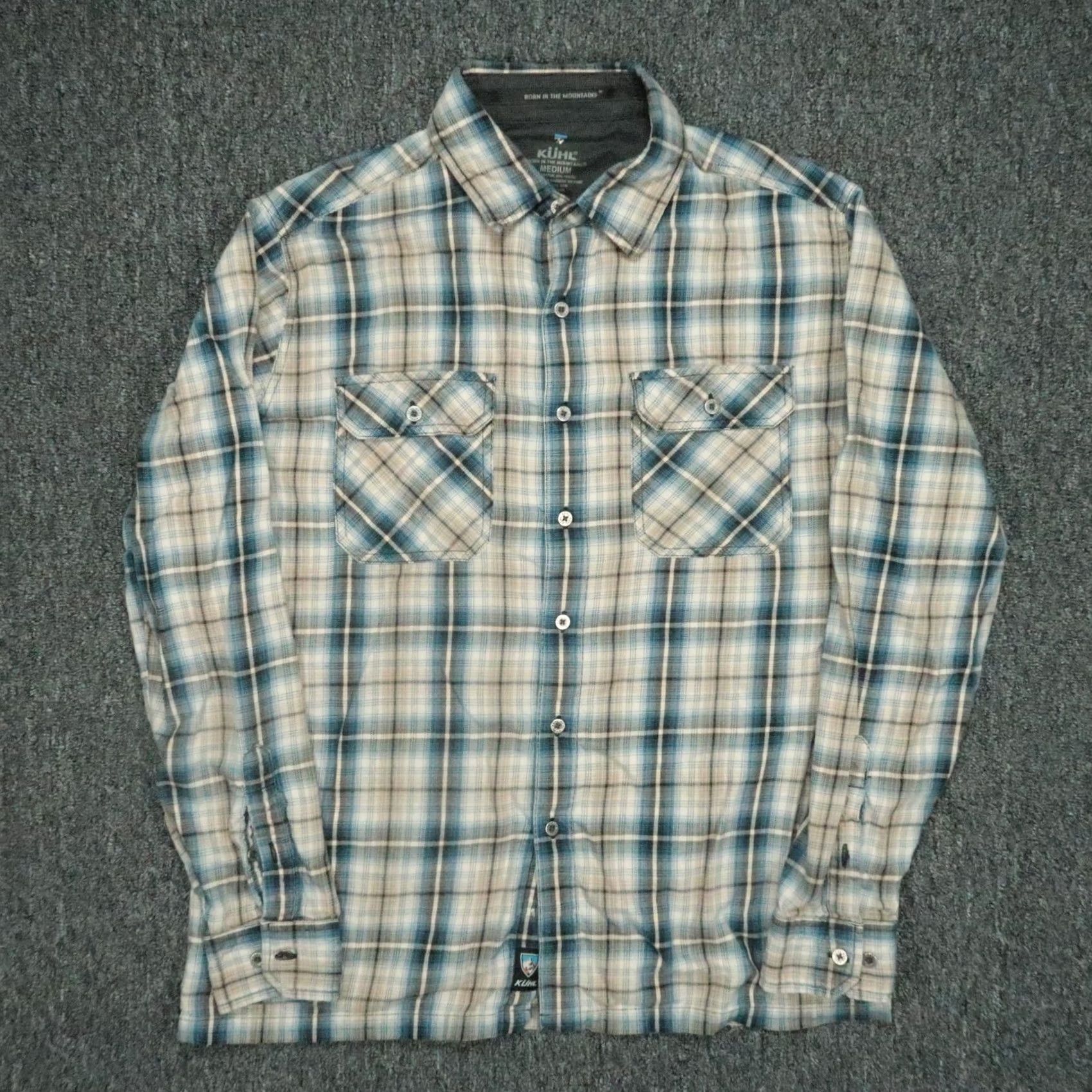 Vintage Kuhl Shirt Mens Medium Tan Blue Plaid Lightweight Flannel Long Sleeve Button-Up Casual Workwear/Travel Size US M / EU 48-50 / 2 - 2 Thumbnail