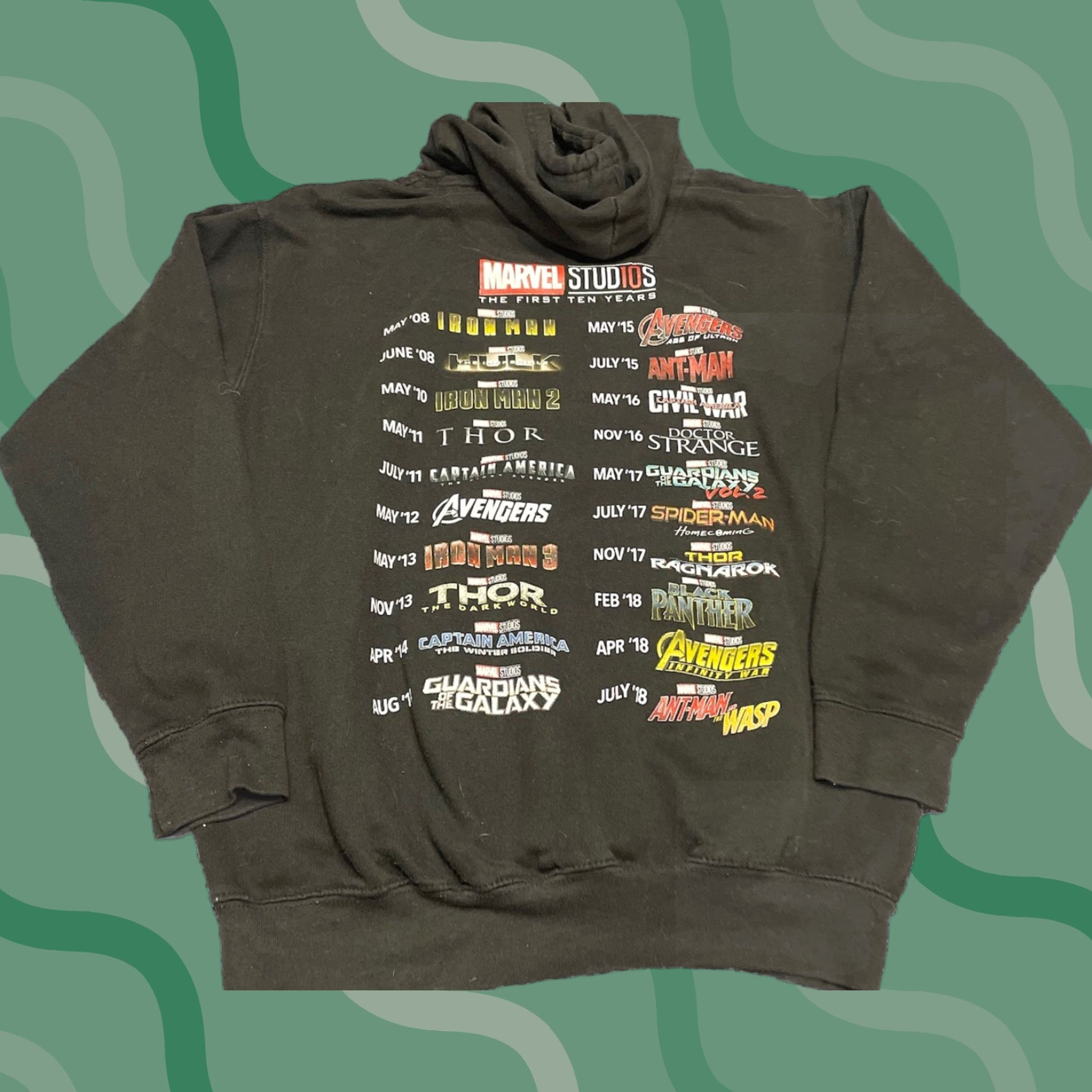 Vintage VINTAGE Marvel MENS The First 10 Years Superhero Movies Front Back Print Hoodie M L4 Size US M / EU 48-50 / 2 - 1 Thumbnail