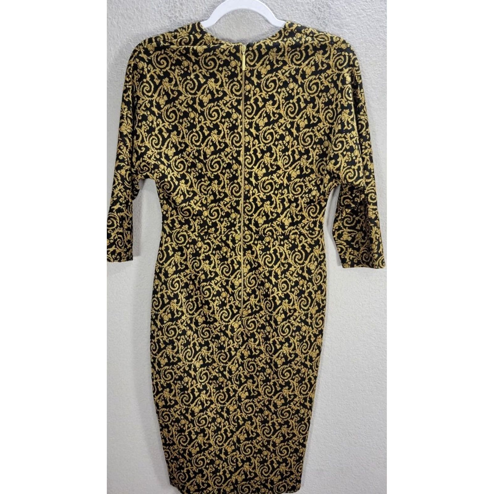CLOSED Closet Black Gold Brocade Sheath Dress 8 NWT 3/4 Sleeve V-Neck Formal Evening Party/Cocktail Womens Size M / US 6-8 / IT 42-44 - 7 Thumbnail
