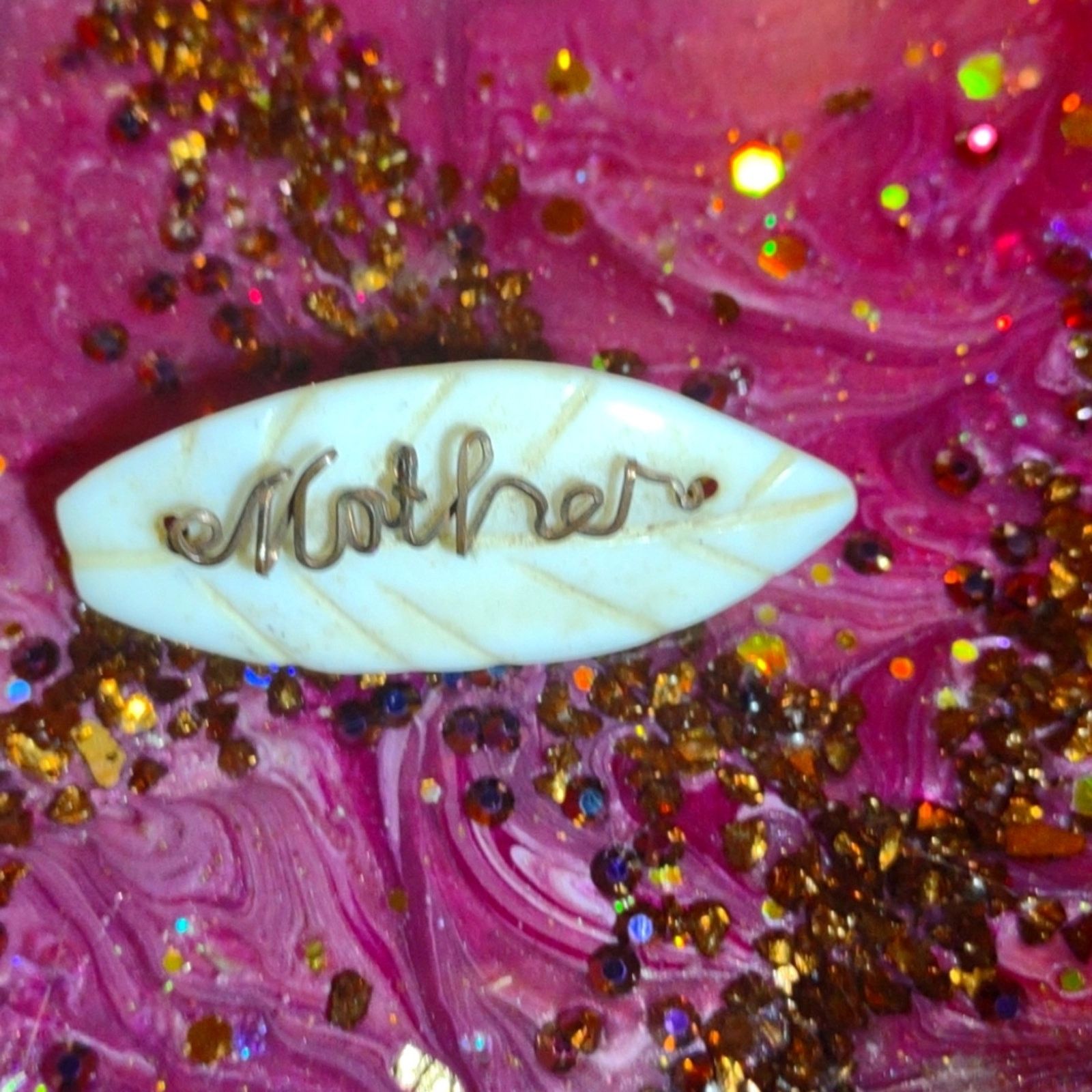 Vintage 1940s handcrafted celluloid mother's brooch~12k gold filled Size ONE SIZE - 1 Thumbnail
