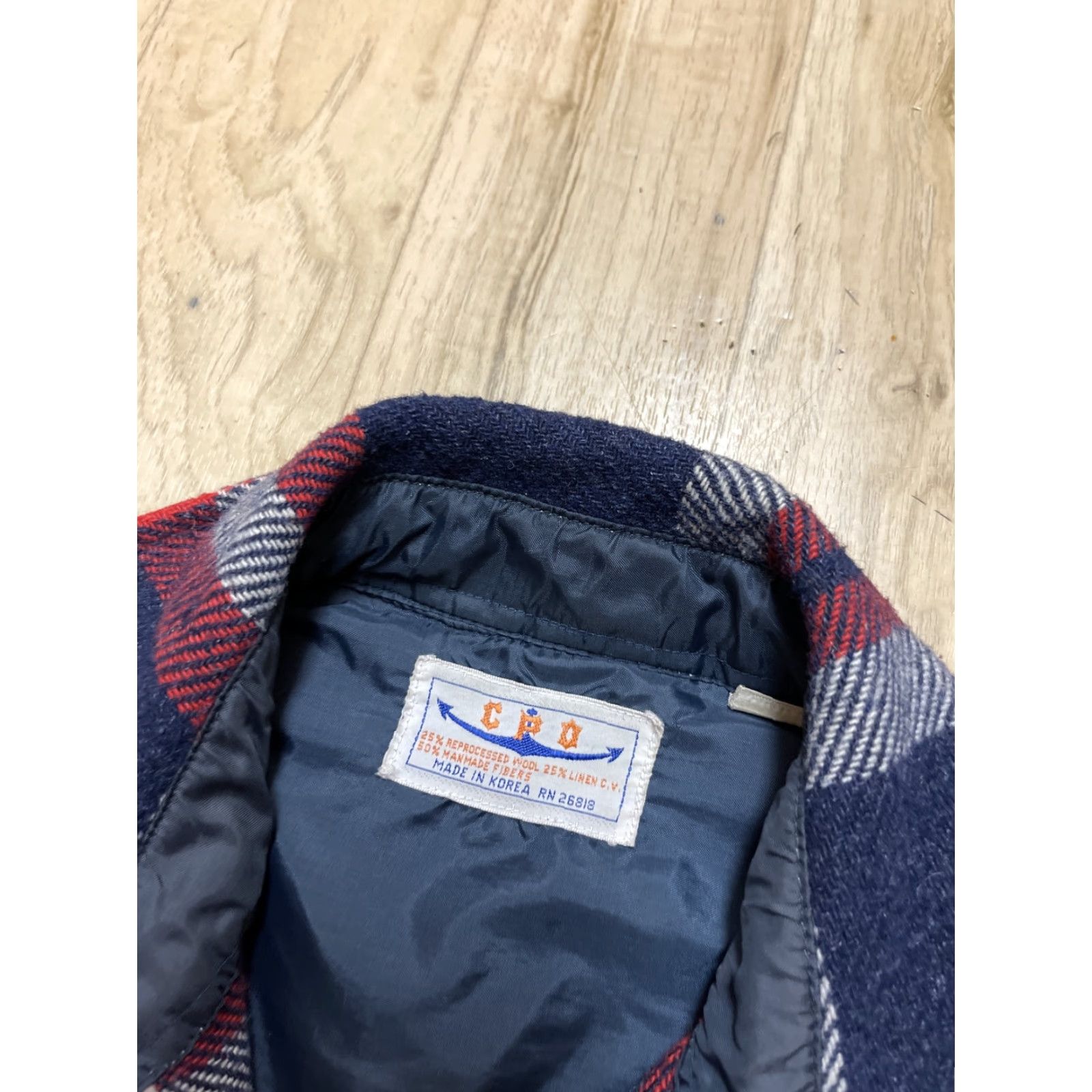 VINTAGE CPO Shirt Jacket Plaid Wool Blend Button-Up 70s Medium Anchor Buttons Unisex Adults Boys Girls (Color Multicolor)