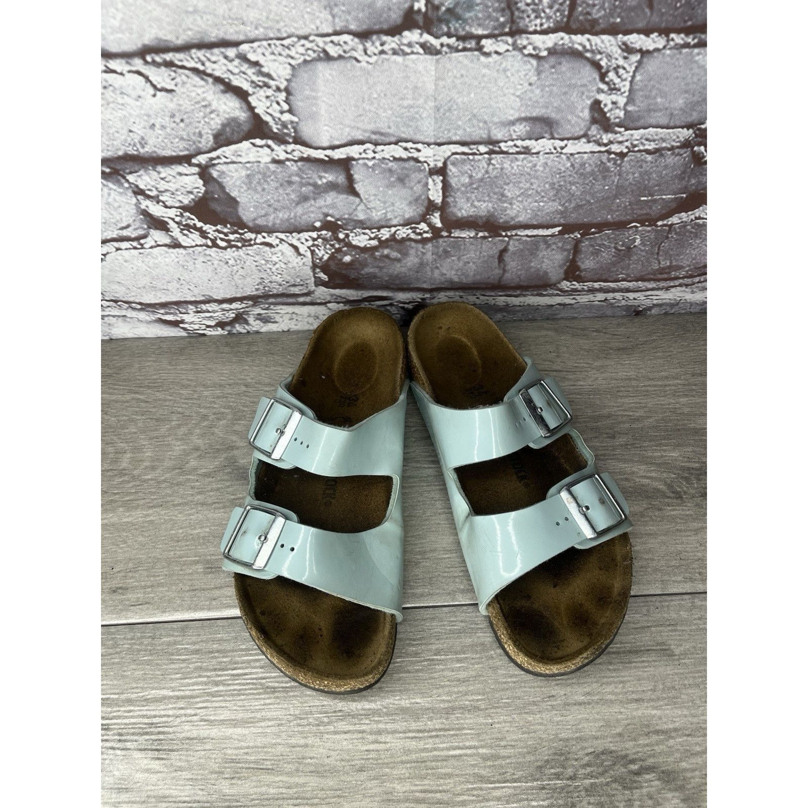 Birkenstock Birkenstock Arizona Turquoise Leather Slide Sandals Big Girl Size US 4 / IT 34 - 2 Thumbnail