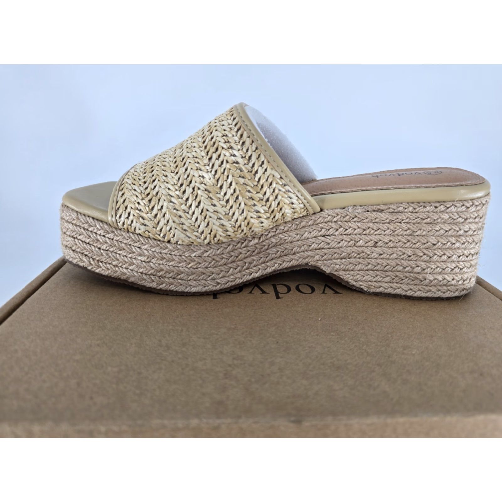 Vintage Vodbob Chunky Platform Thong Sandal Sz 8.5 Tan Woven Open Toe Mid Wedge Heel - Beige Sandal Women Sz 8.5 Size US 9 / IT 39 - 7 Thumbnail