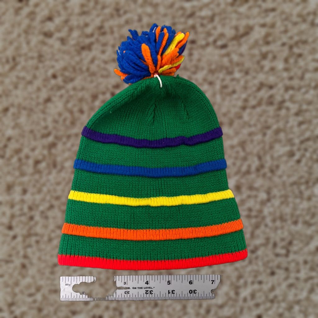Rainbow Beanie Beanie Adult One Size Green Rainbow Stripe Snowboard Ski Winter Knit Pom Hat/Cap Mens Styled Beanie Size ONE SIZE - 1 Thumbnail