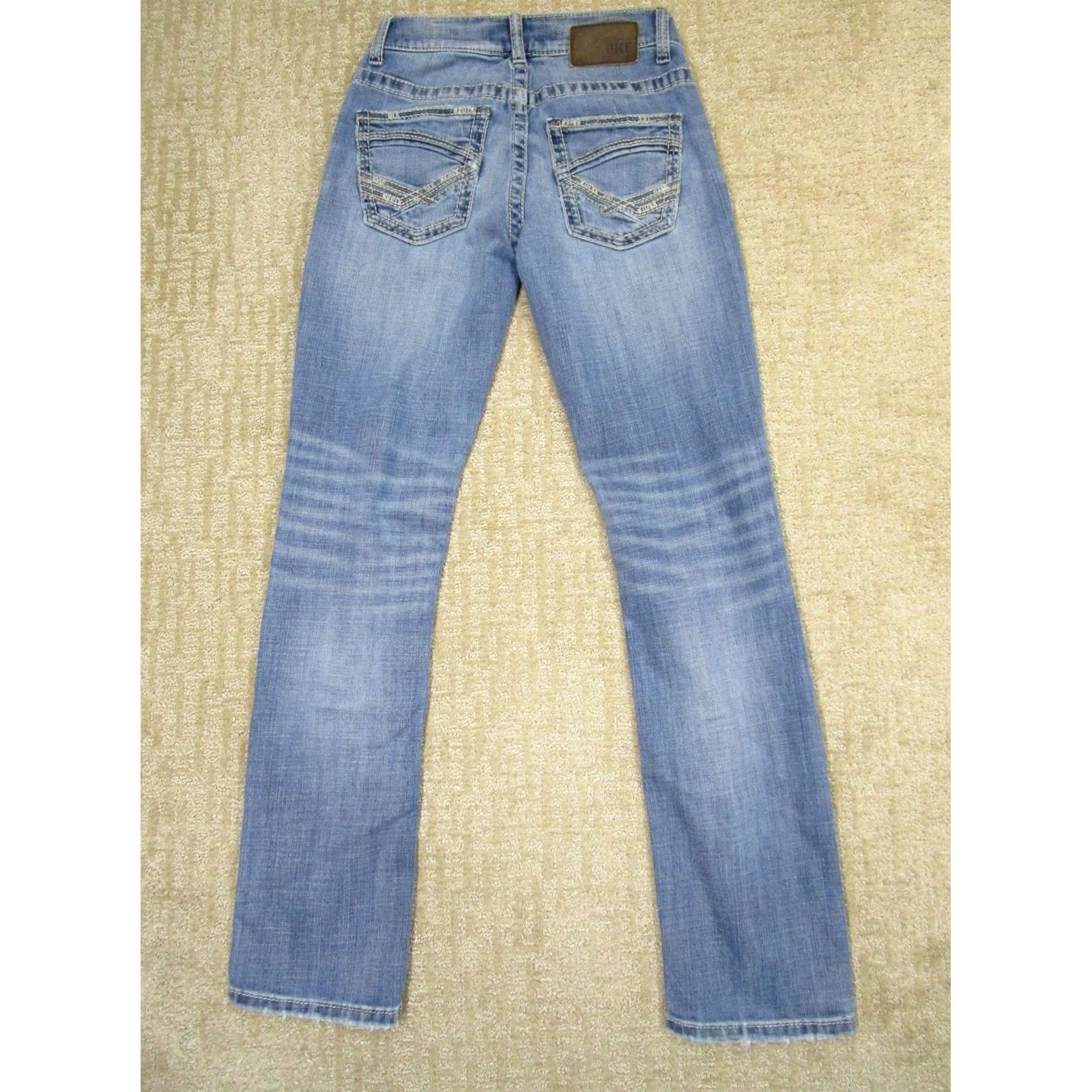 Vintage BKE Alec Jeans Men 27 Blue Buckle Straight Low Rise Denim Light Wash 5-Pocket Logo Size US 27 - 3 Thumbnail