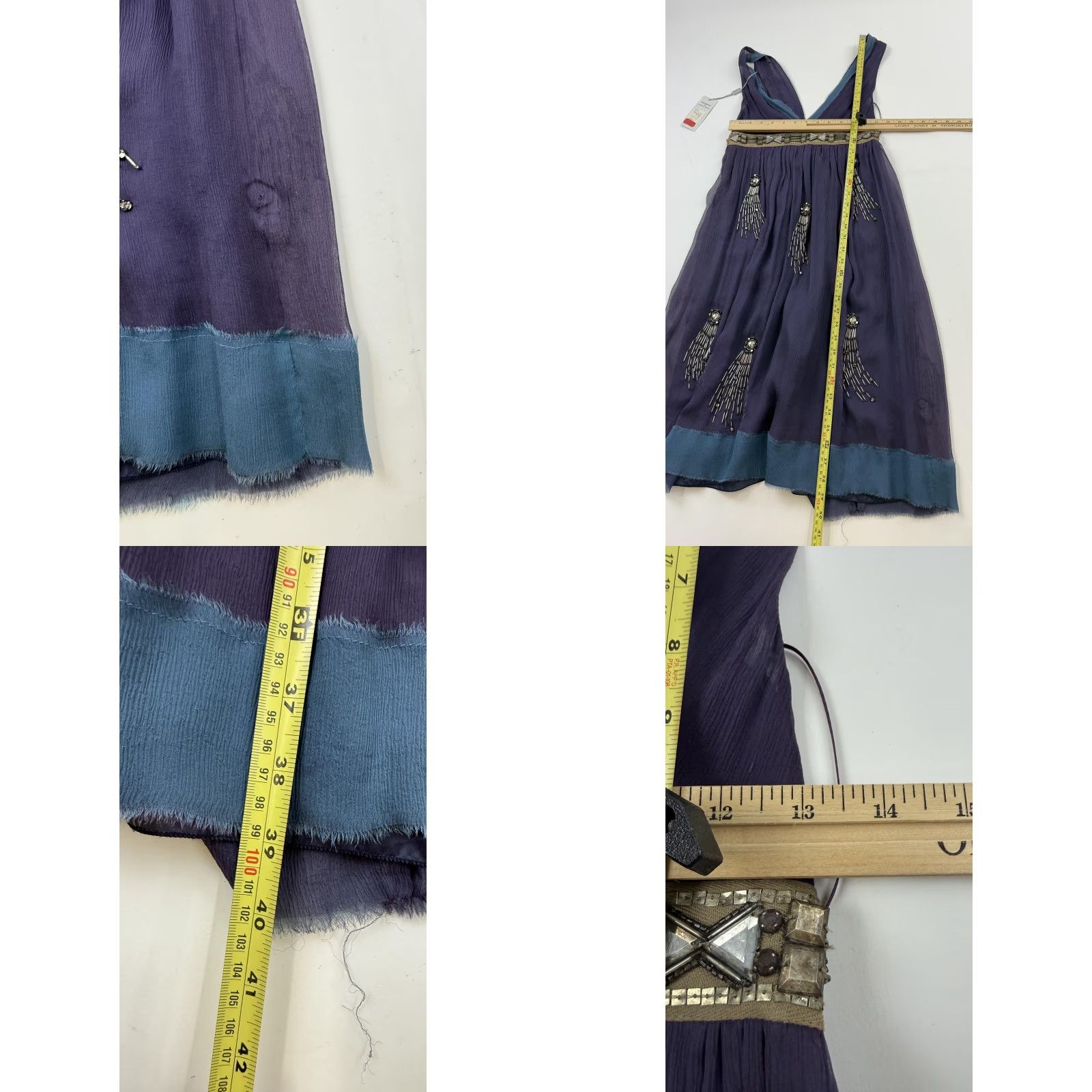 Vintage Philosophy di Alberta Ferretti Dress Womens 8 Purple Beaded Sleeveless V-Neck A-Line Knee Length Made Italy Cocktail Dress Size M / US 6-8 / IT 42-44 - 9 Thumbnail