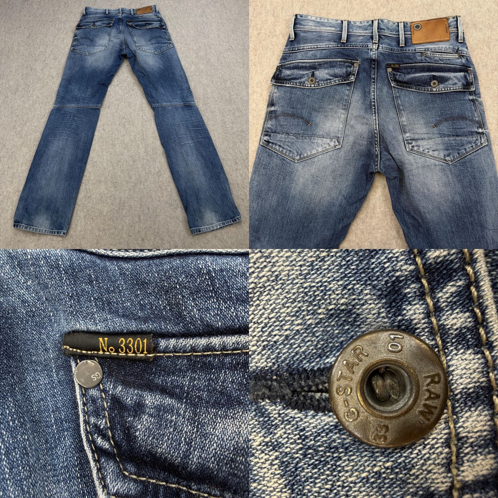 Vintage G-Star RAW Jeans Mens 32x34 Blue Medium Wash 3301 Distressed Denim Button Fly Tapered Relaxed 32 Inseam Jeans Men Blue 3301 Size US 32 / EU 48 - 10 Thumbnail