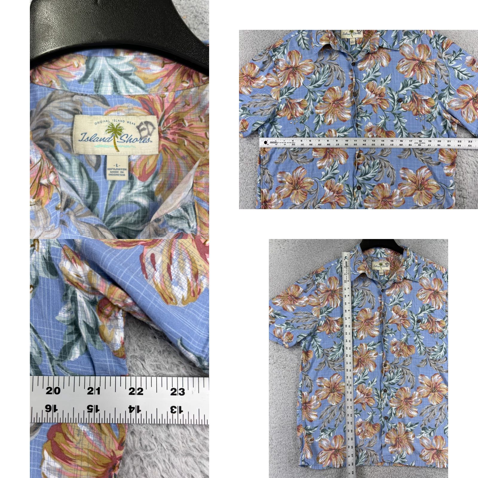 Vintage Island Shores Shirt Men Large Blue Floral 100% Rayon Hawaiian Button Up Beach Size US L / EU 52-54 / 3 - 8 Thumbnail