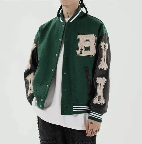 VIBE Skeleton Patchwork Graphic Embroidered Varsity Jacket y2k Size US L / EU 52-54 / 3 - 1 Thumbnail