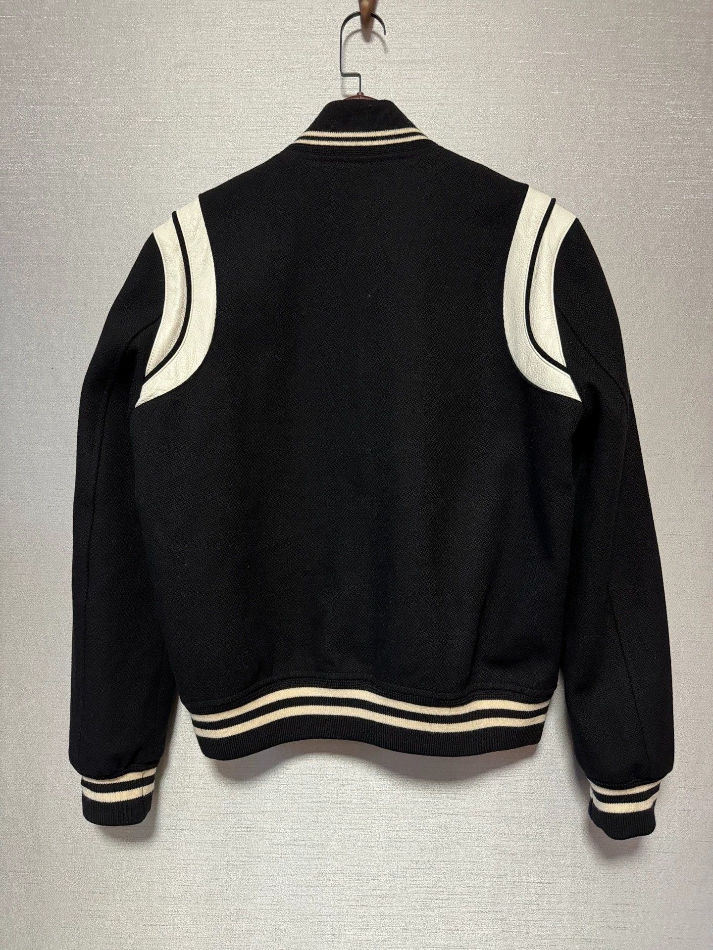 Saint Laurent Paris SLP wool leather panel baseball jacket black white Size US M / EU 48-50 / 2 - 2 Thumbnail